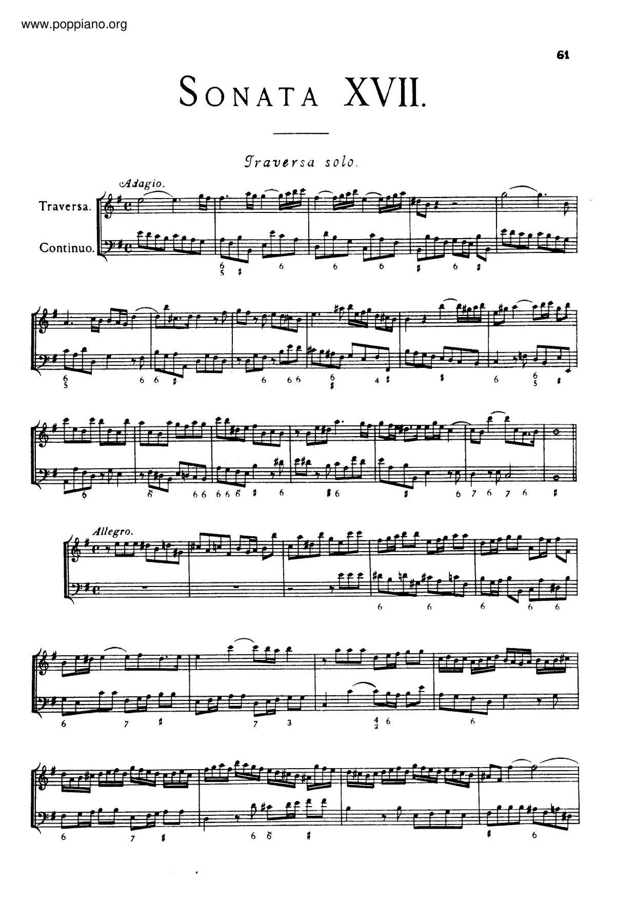 Flute Sonata In E Minor, HWV 375琴譜