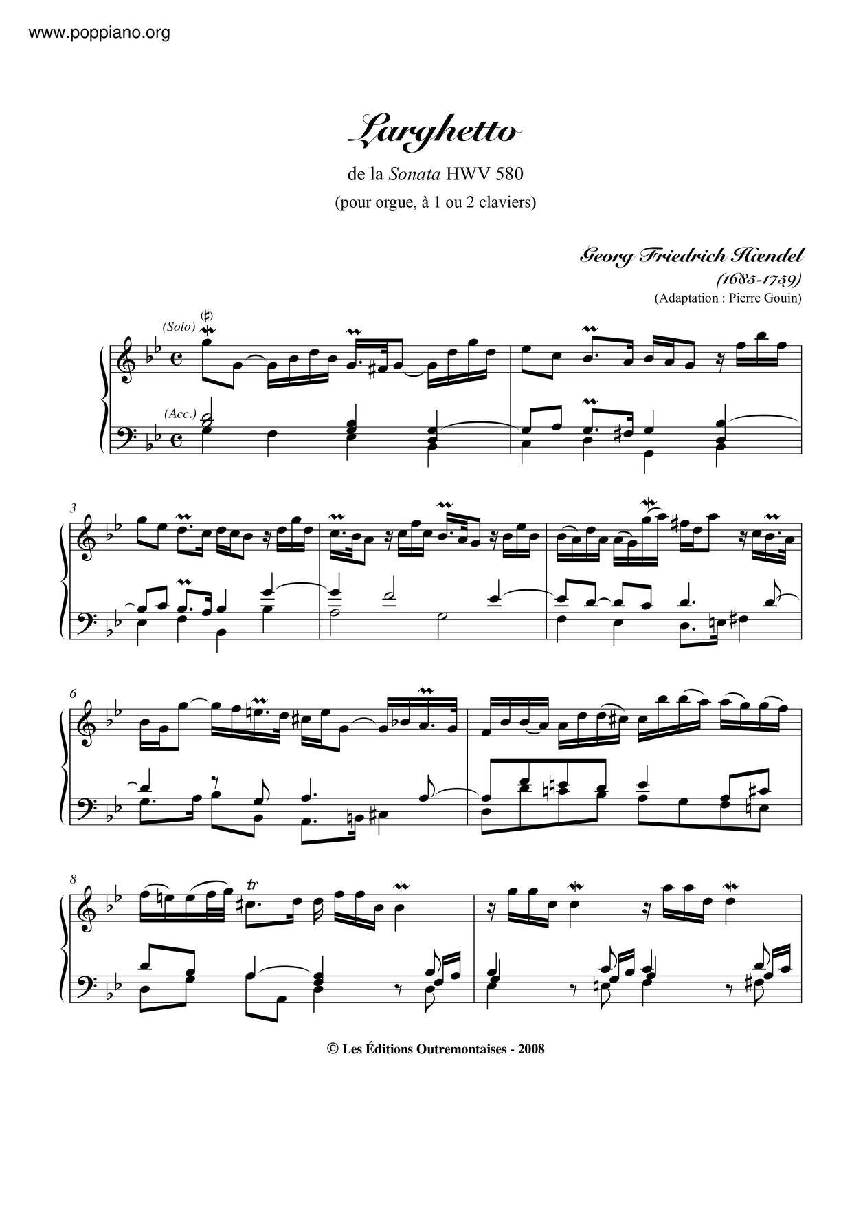 Keyboard Sonata In G Minor, HWV 580琴谱