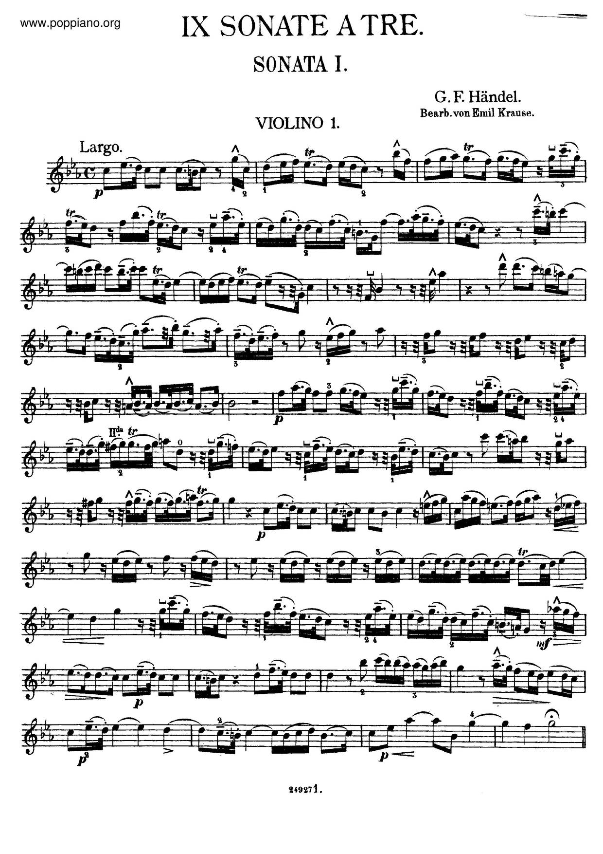 Trio Sonata In C Minor, HWV 386A Score