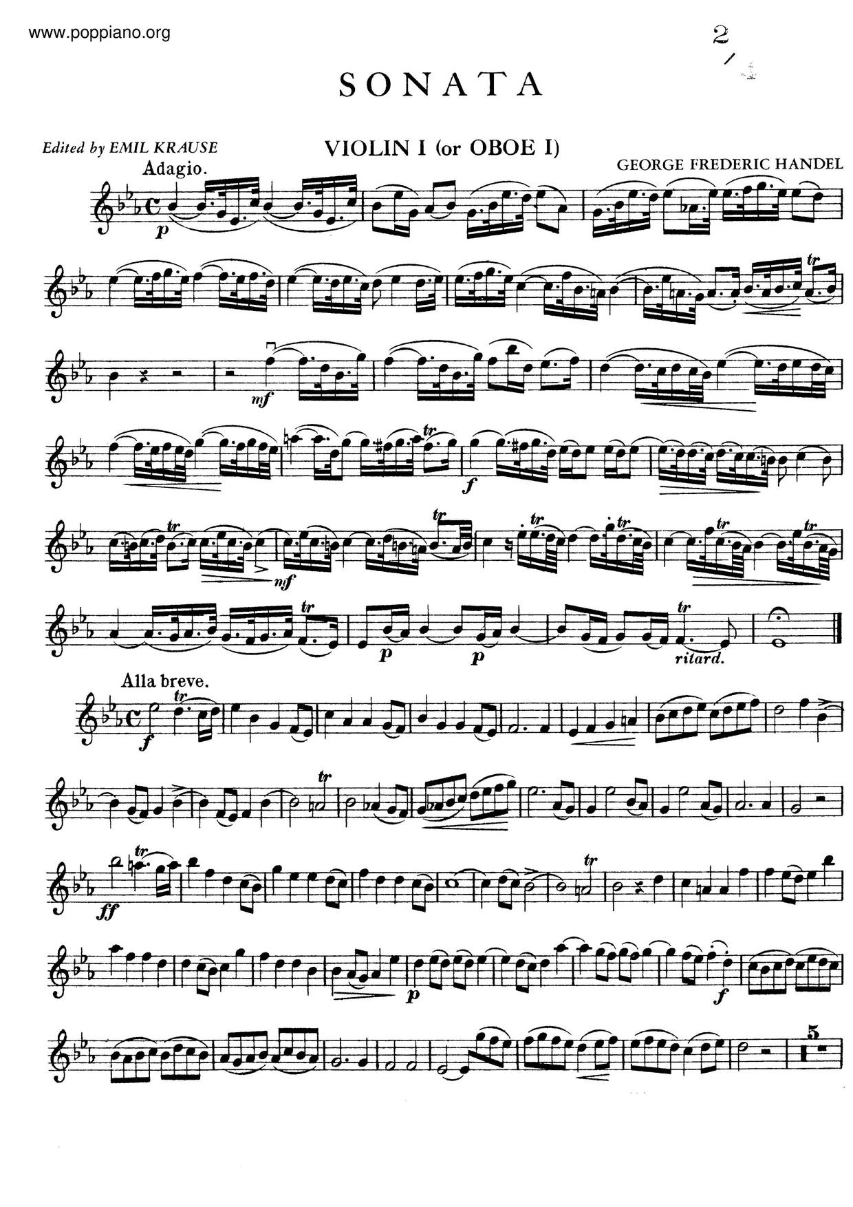 Trio Sonata In E-Flat Major, HWV 382琴谱