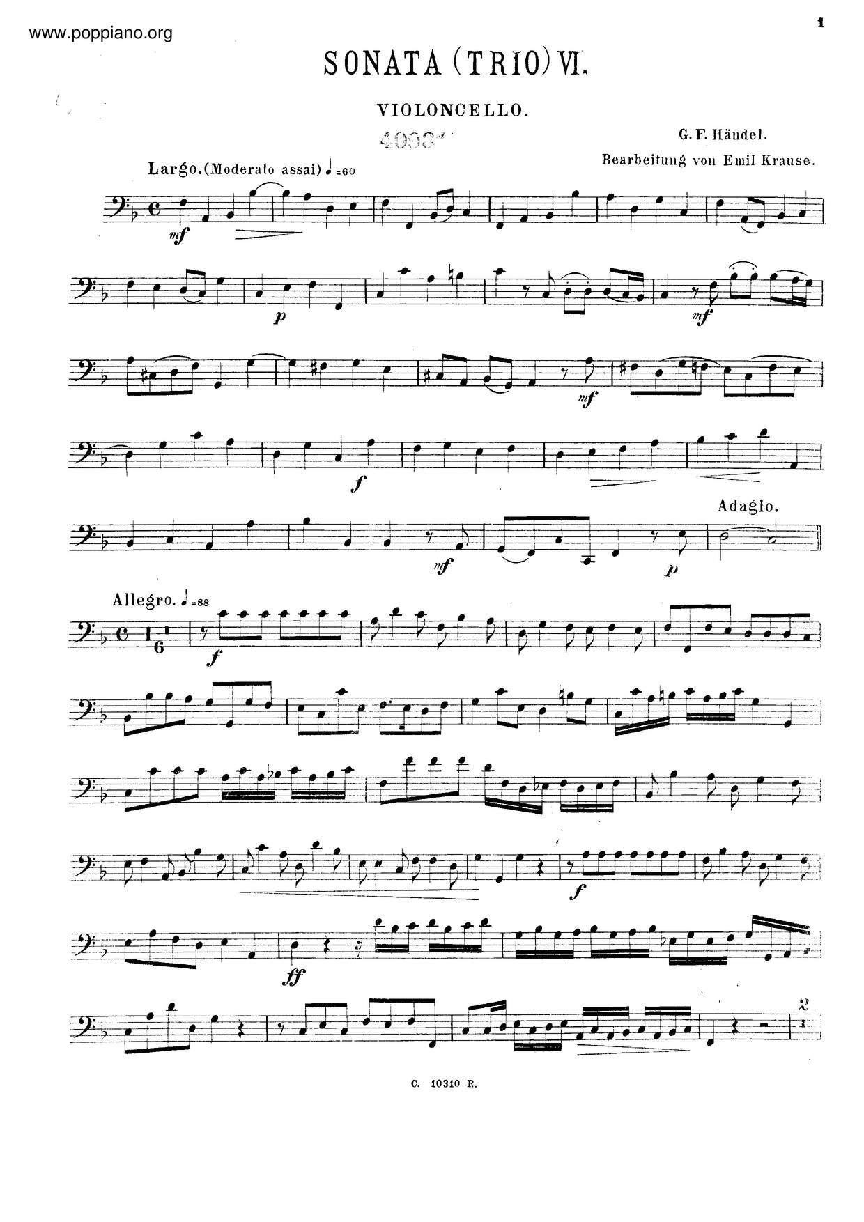 Trio Sonata In F Major, HWV 401 Score