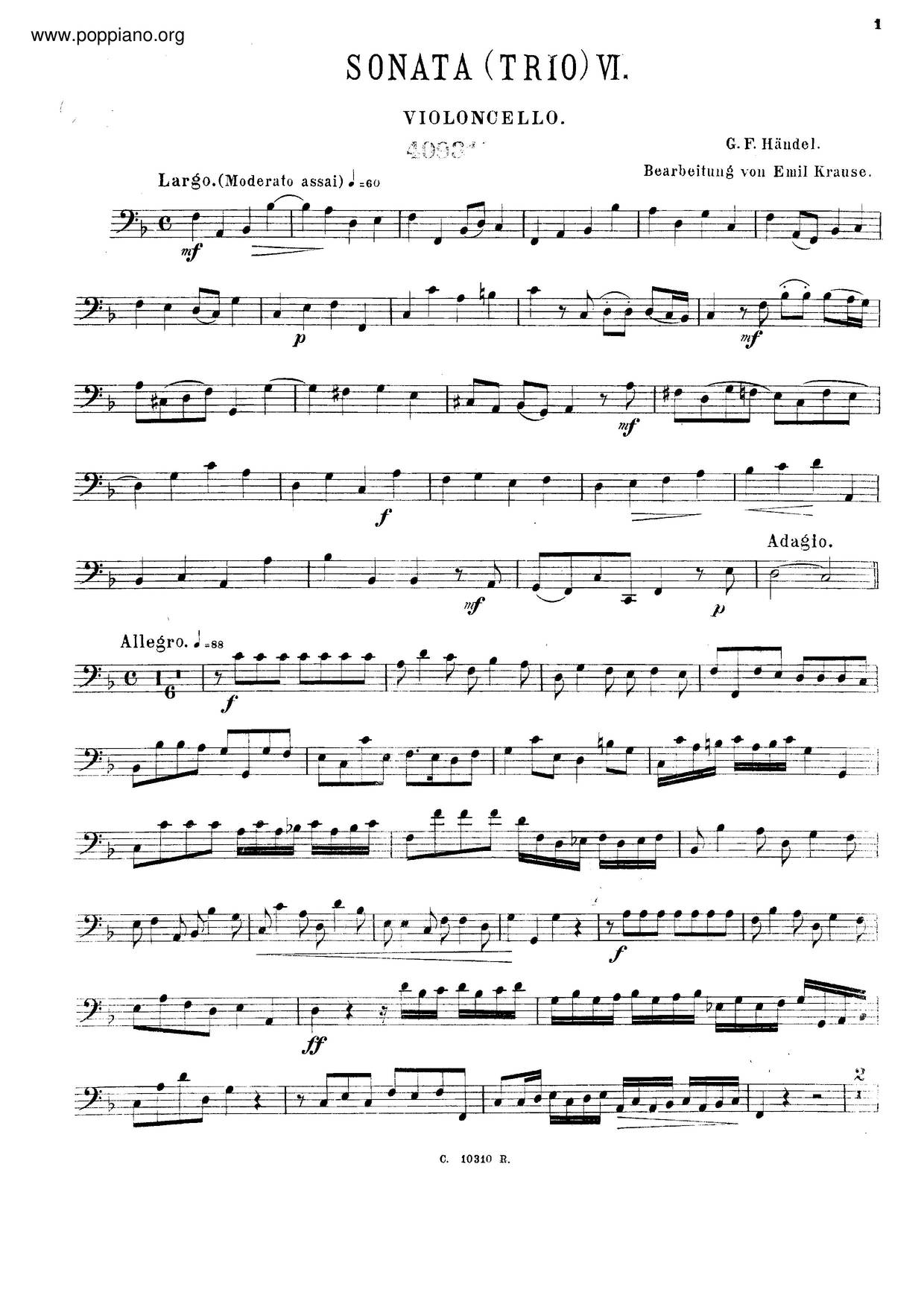 Trio Sonata In F Major, HWV 401琴谱
