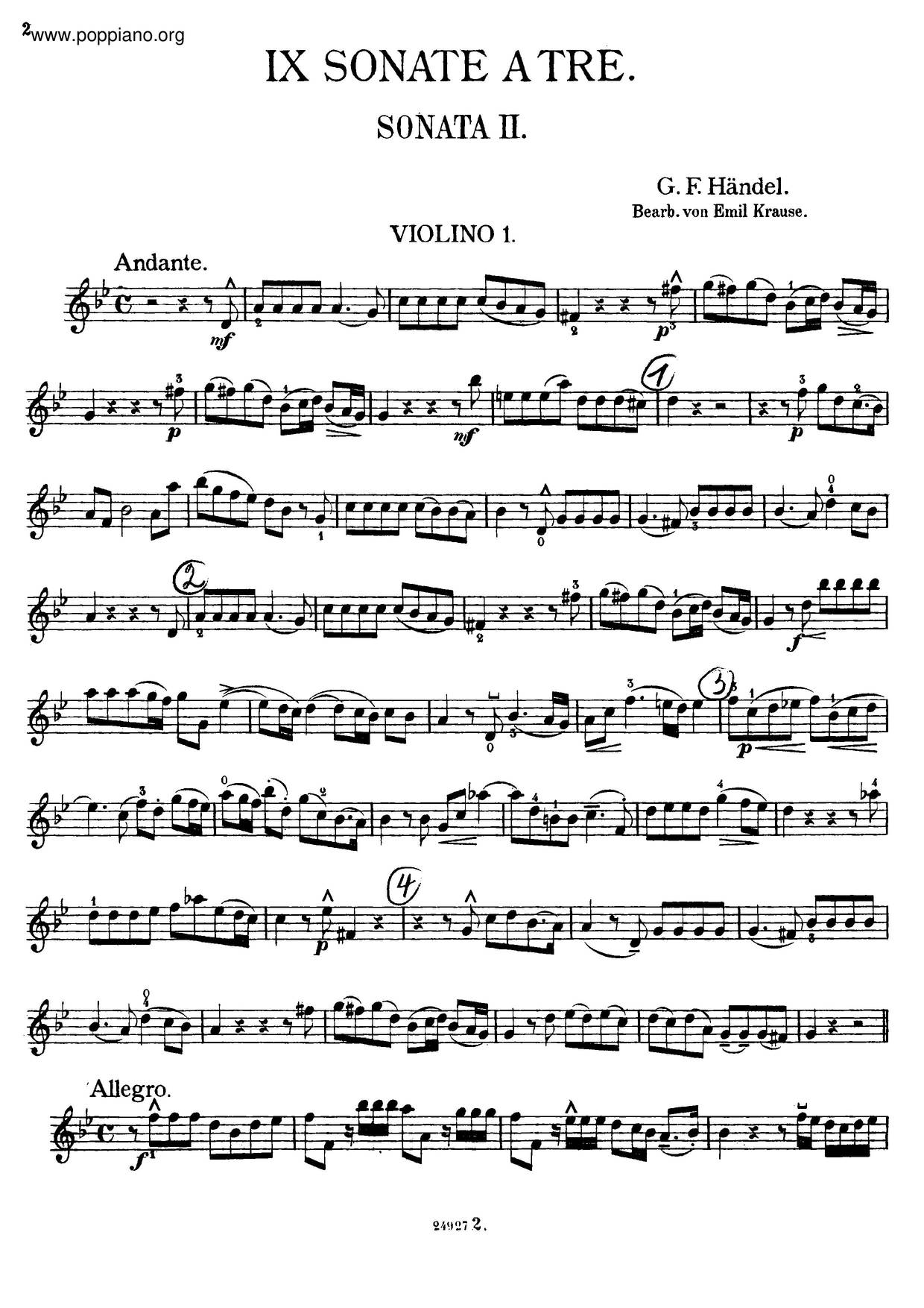 Trio Sonata In G Minor, HWV 387ピアノ譜