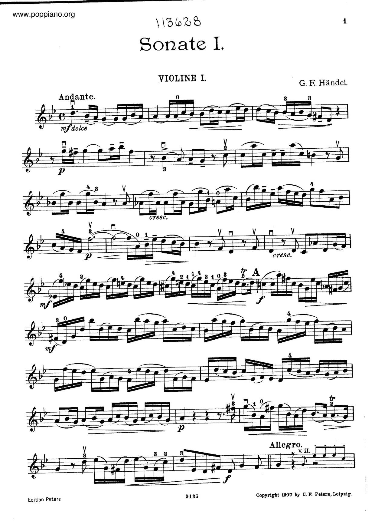 Trio Sonata In G Minor, HWV 391 Score