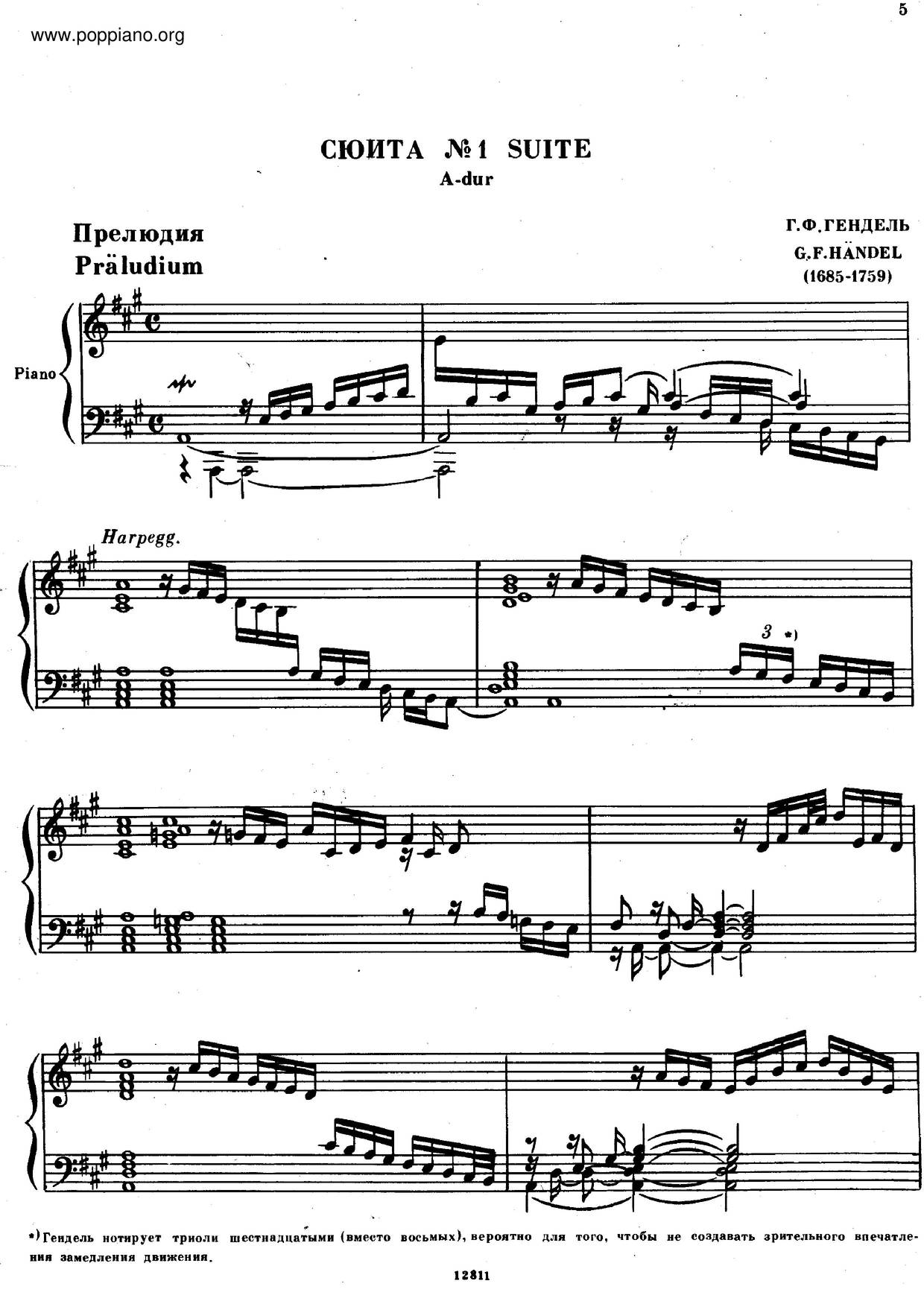Suite In A Major, HWV 426 Score