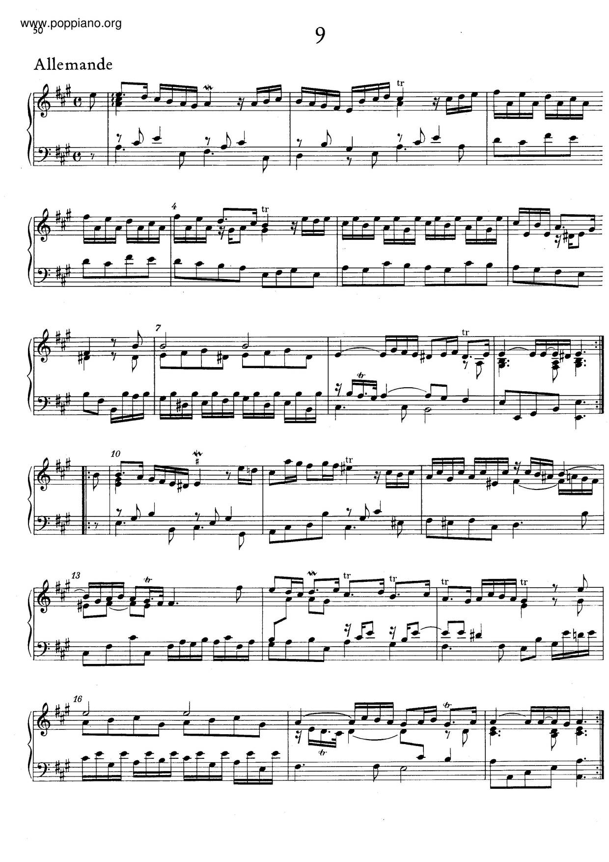 Allemande In A Major, HWV 477 Score