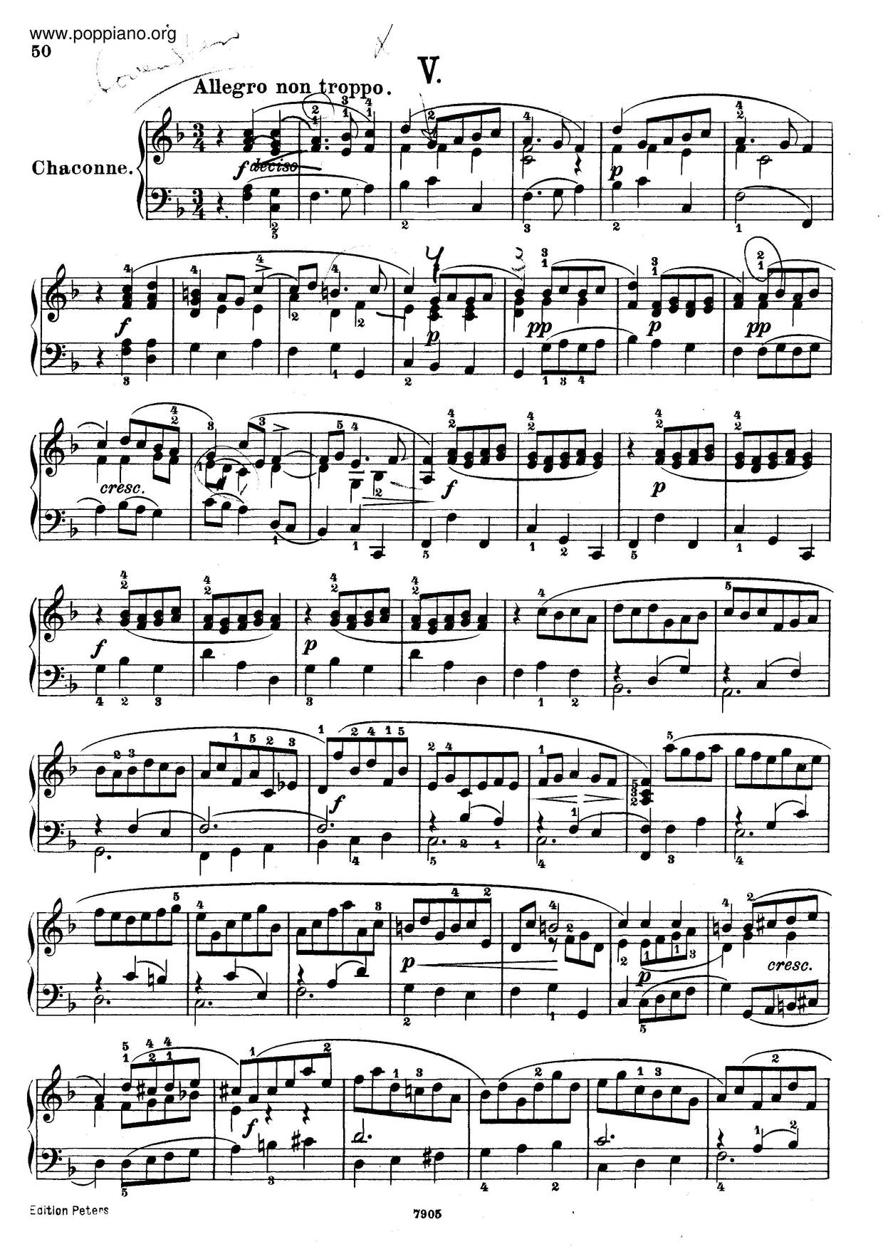 Chaconne In F Major, HWV 485 Score