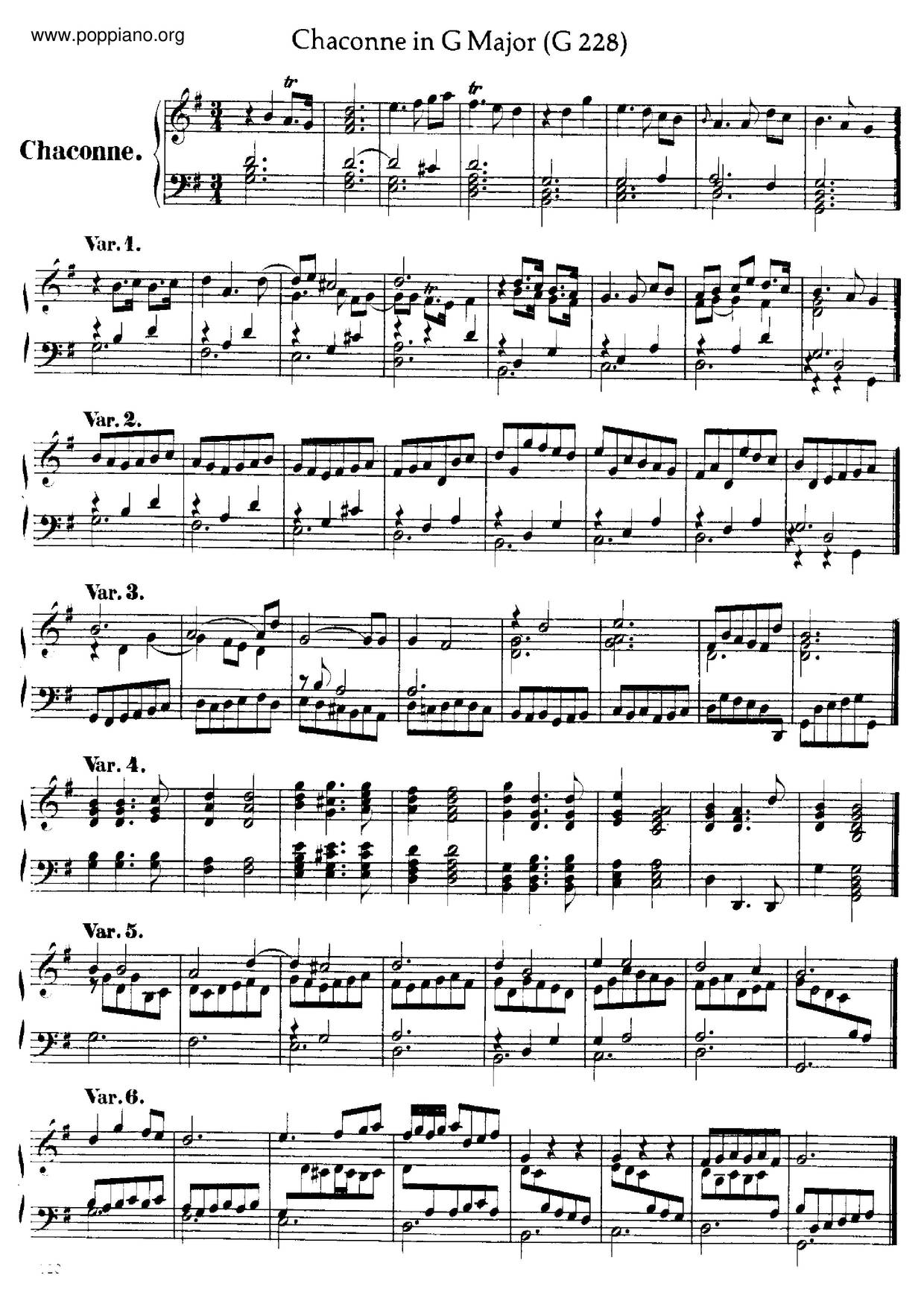 Chaconne In G Major, HWV 442 Score