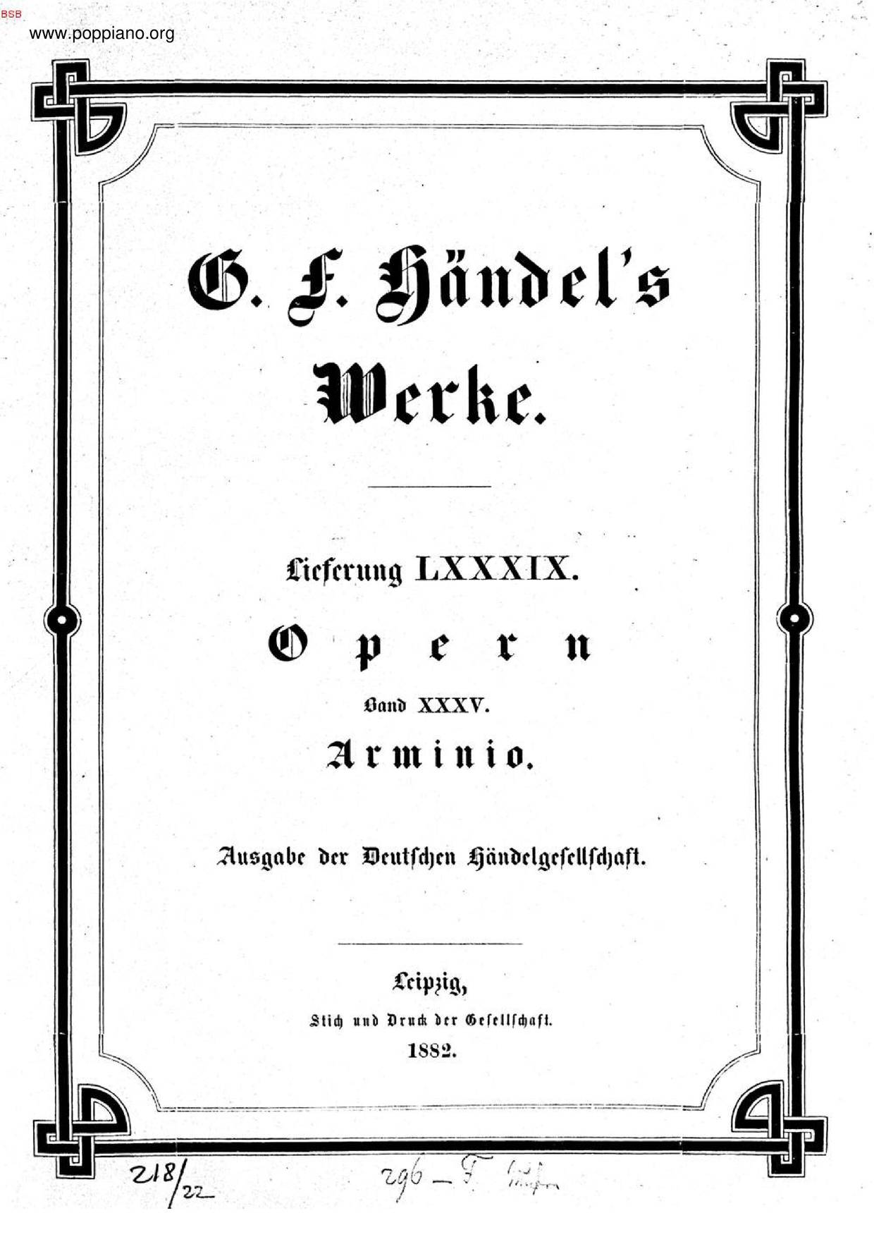 Arminio, HWV 36 Score