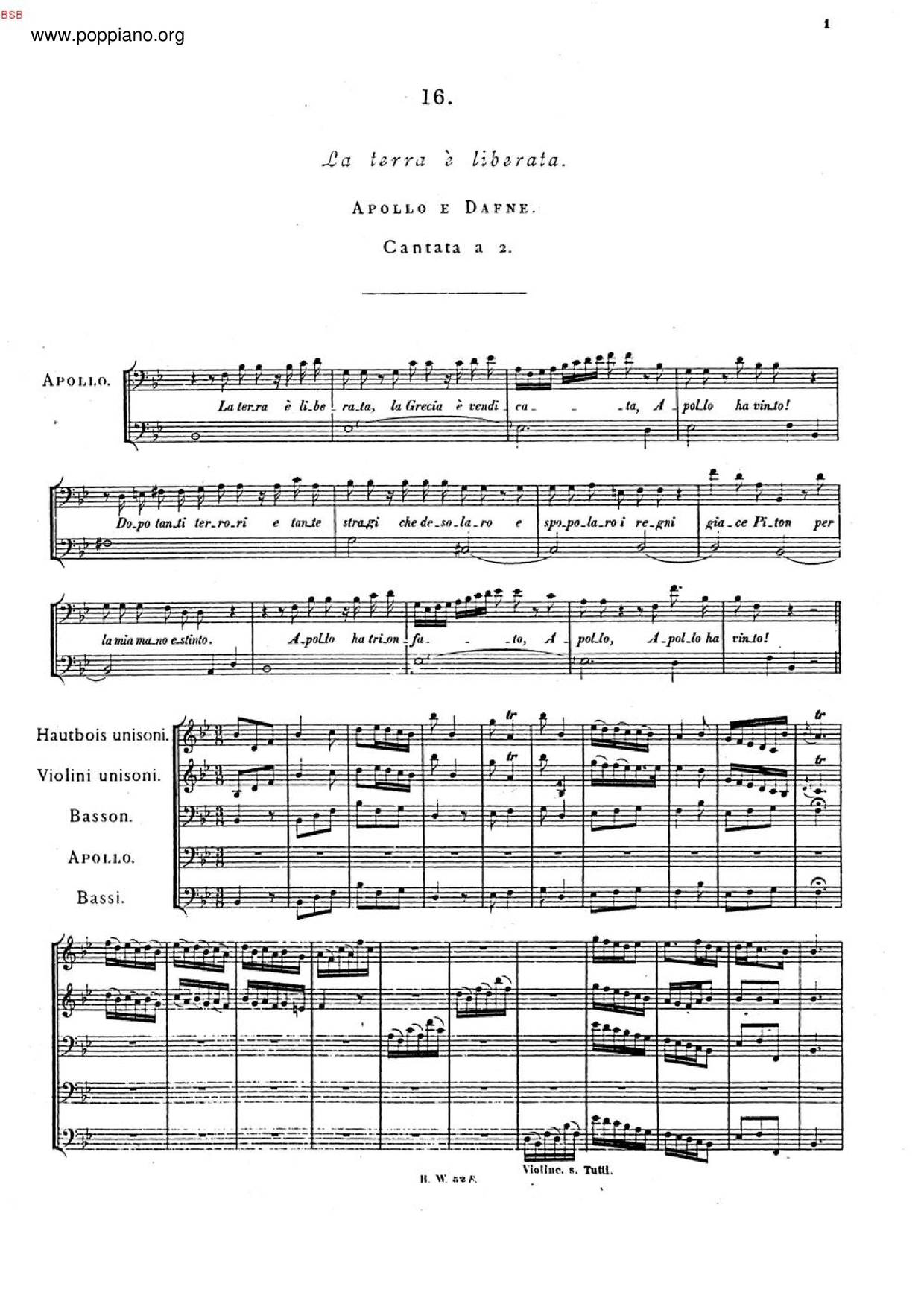 Apollo E Dafne, HWV 122ピアノ譜