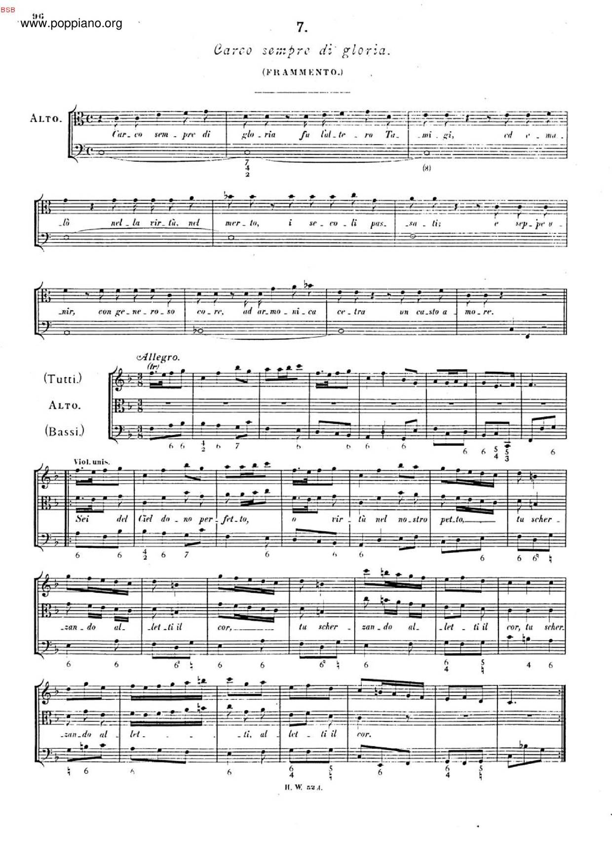 Carco Sempre Di Gloria, HWV 87ピアノ譜