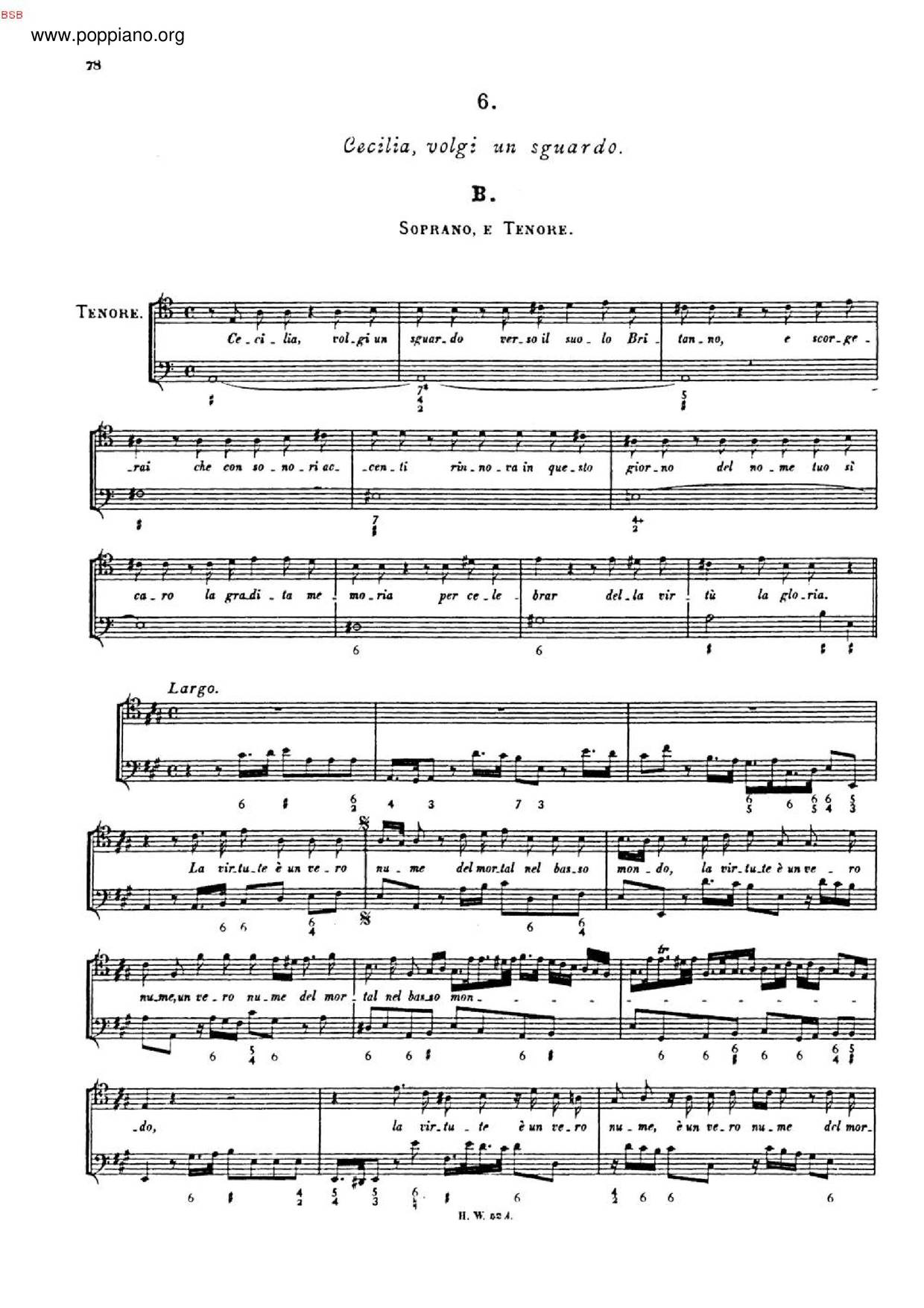 Cecilia, Volgi Un Sguardo, HWV 89 Score