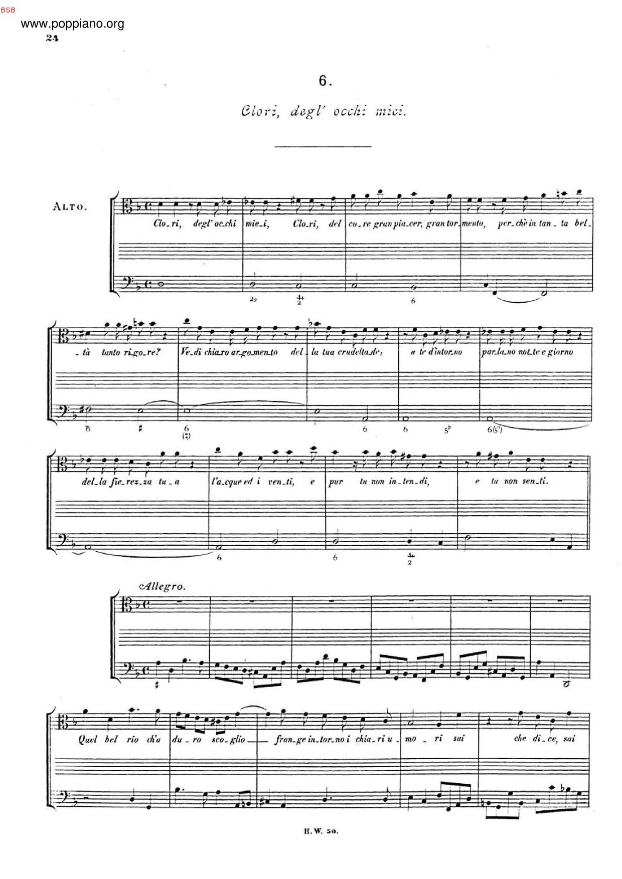 Clori, Degli Occhi Miei, HWV 91A琴譜