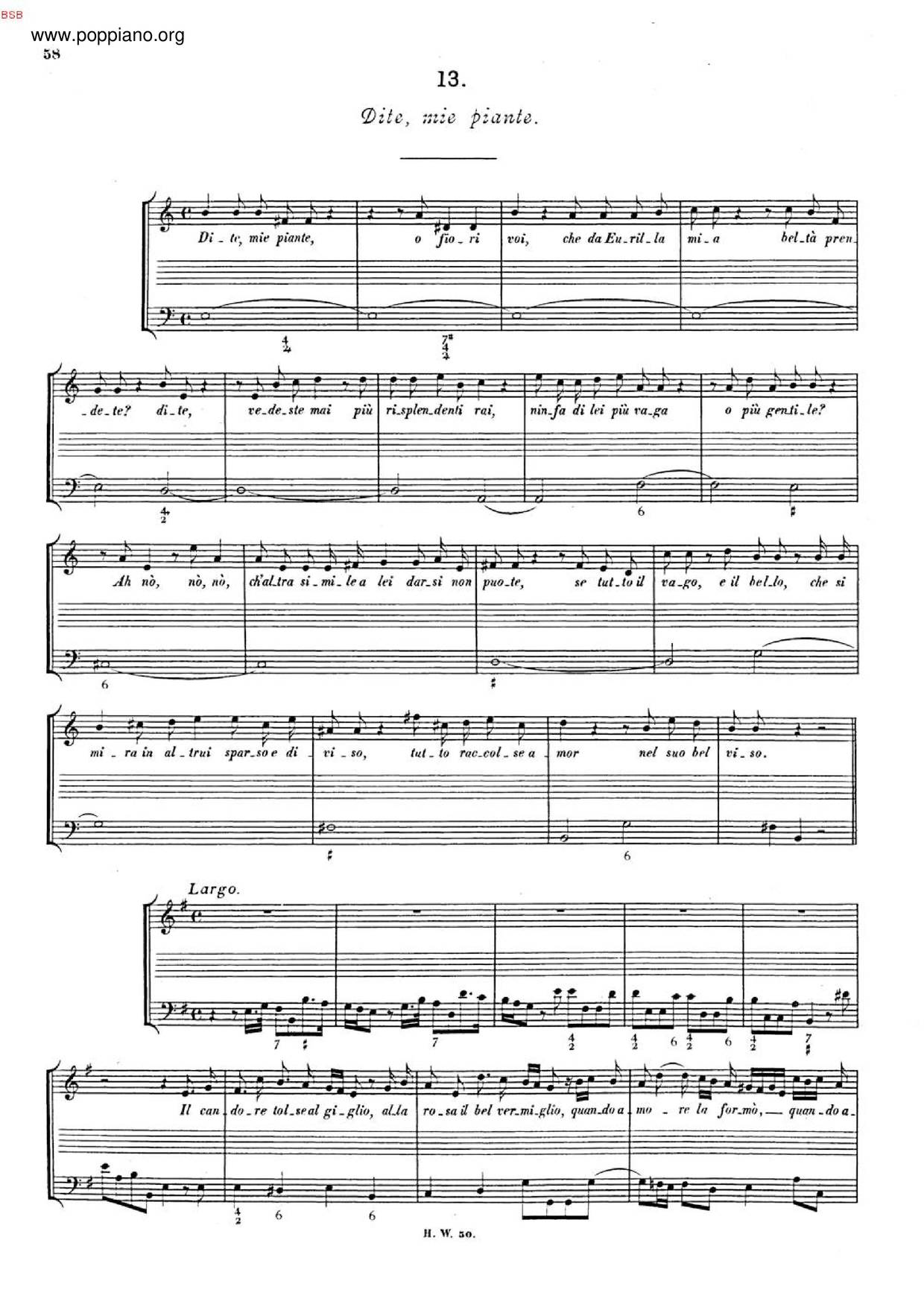 Ditemi, O Piante, HWV 107 Score