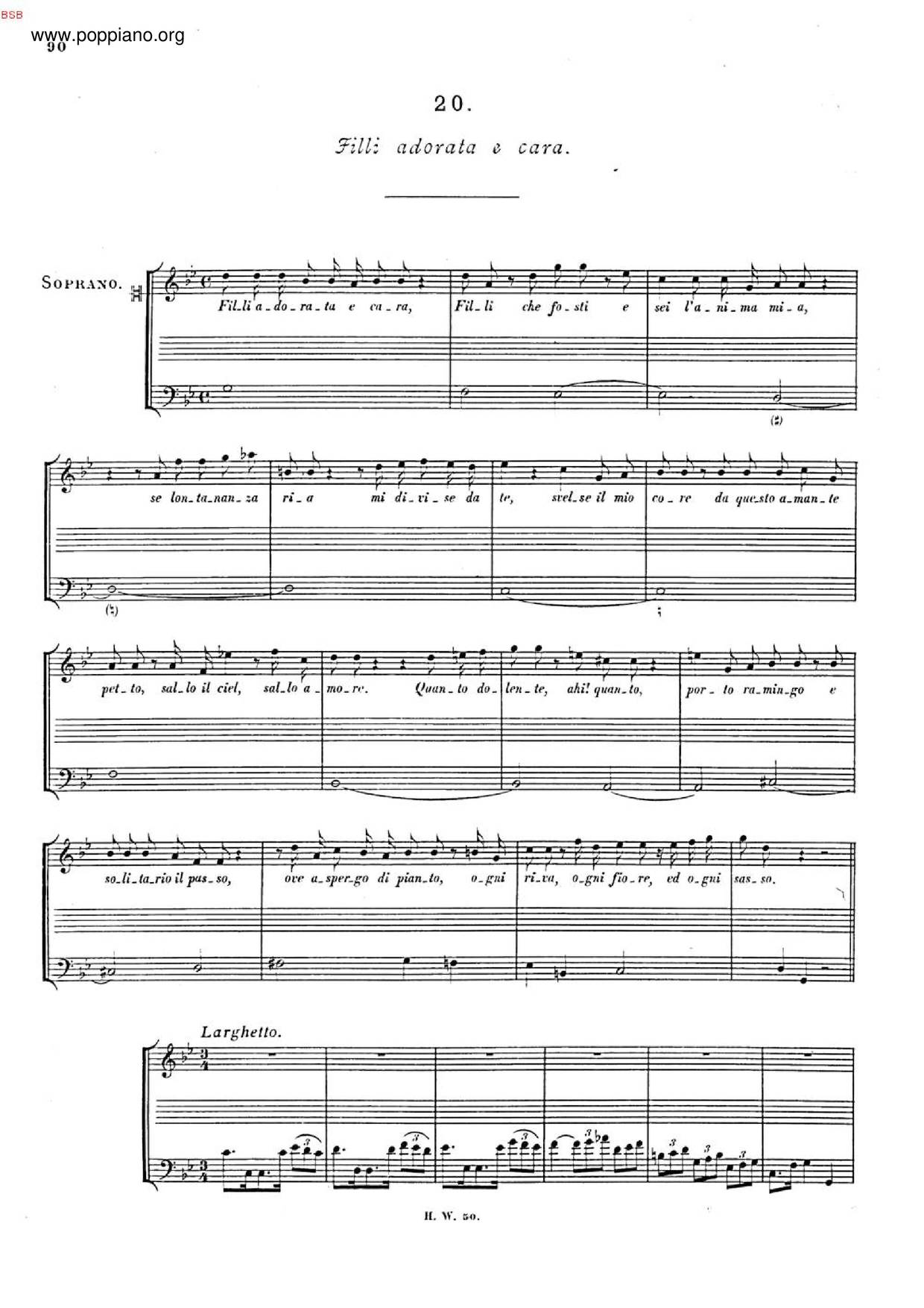 Filli Adorata E Cara, HWV 114ピアノ譜