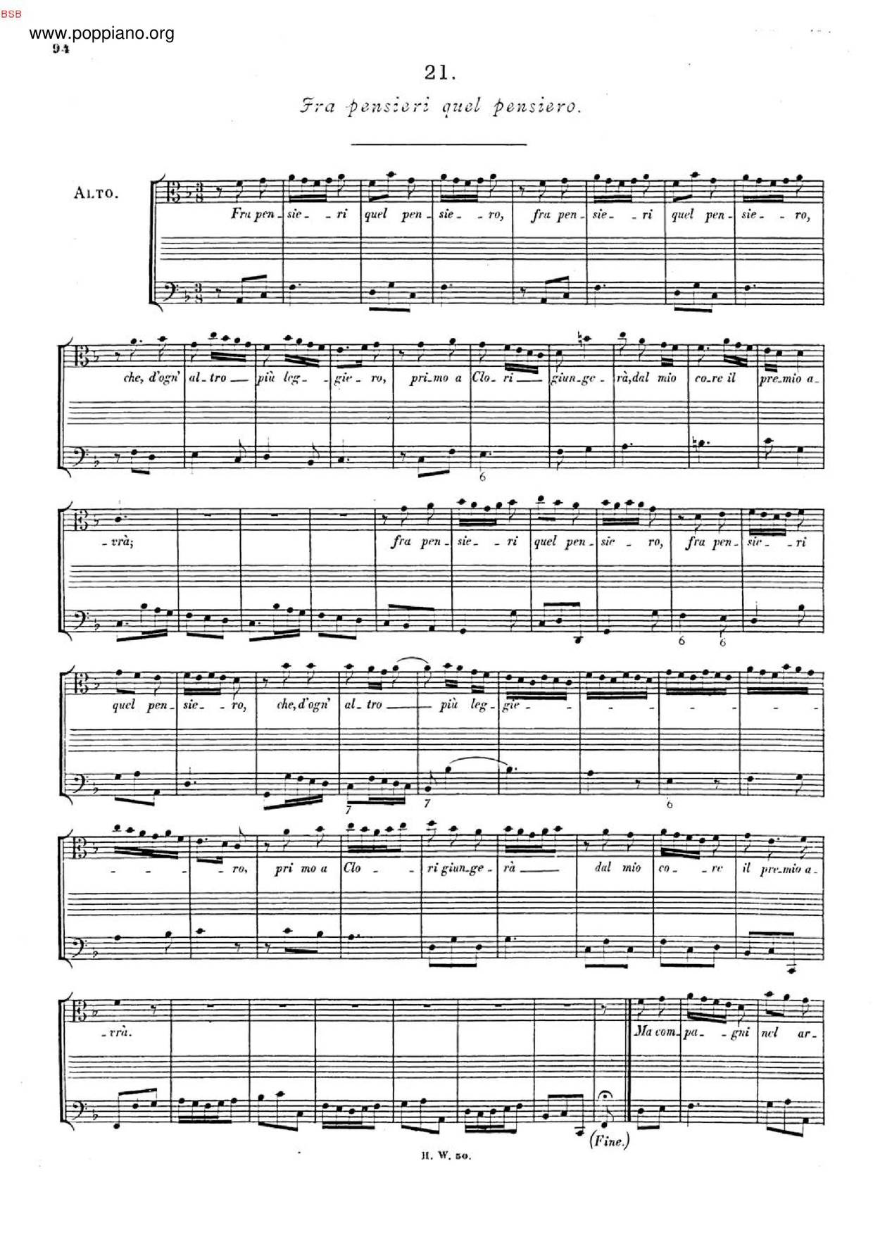 Fra Pensieri Quel Pensiero, HWV 115 Score