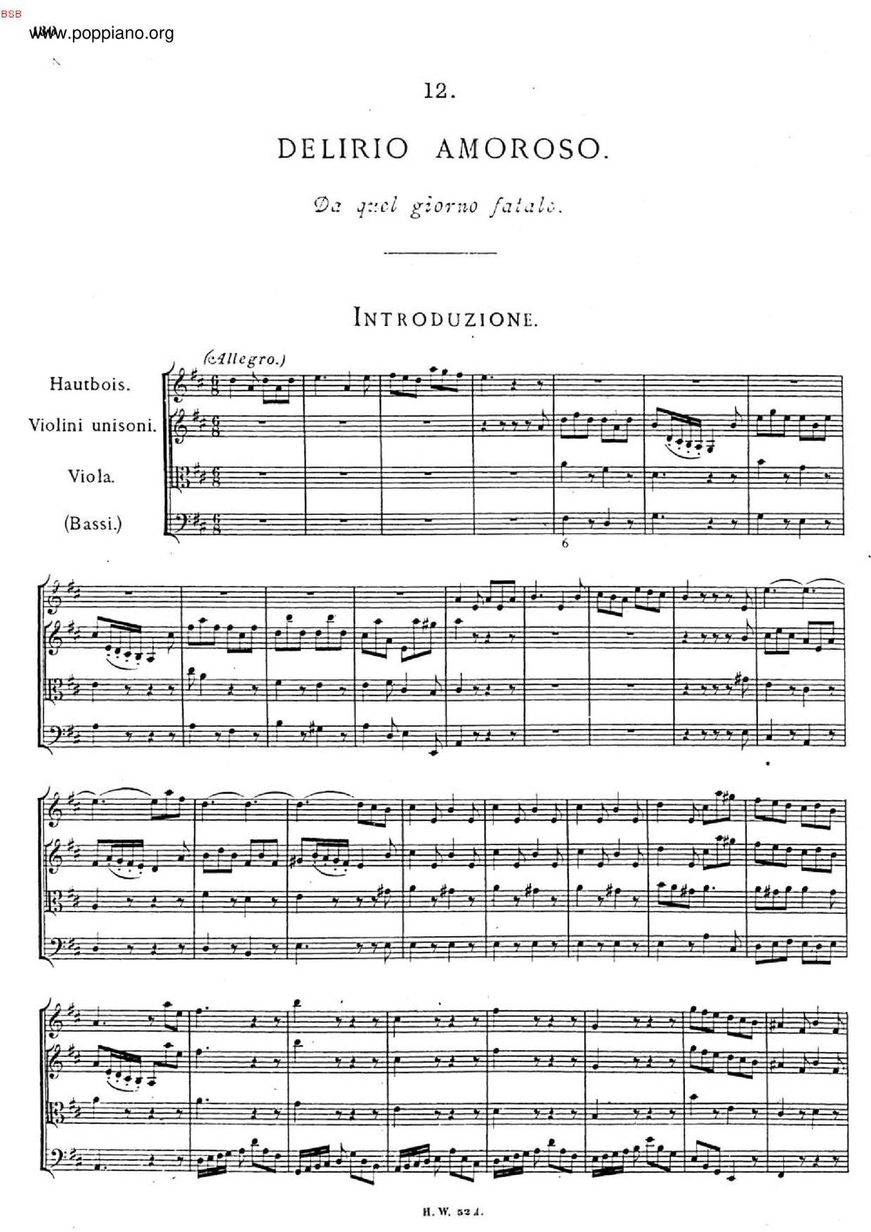 Il Delirio Amoroso, HWV 99 Score