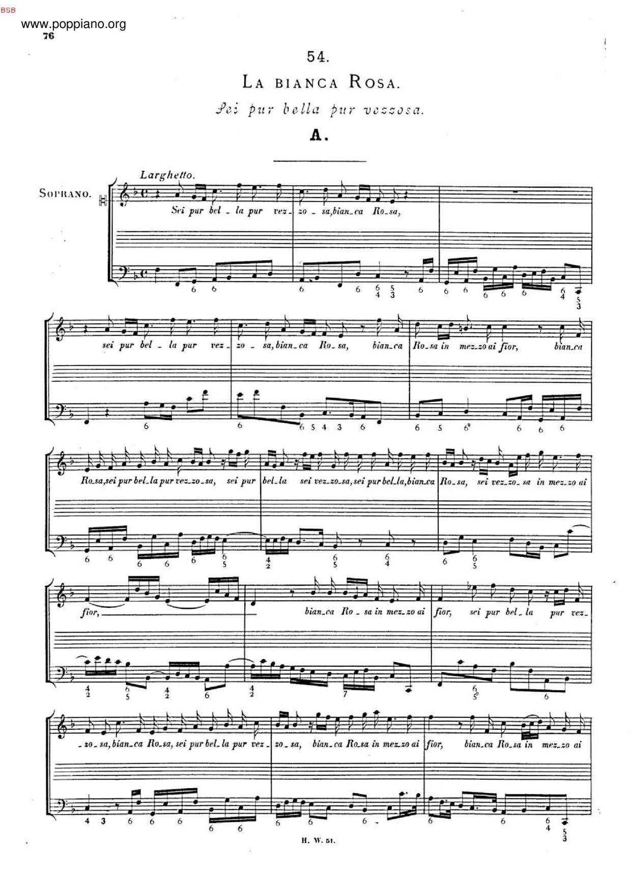 La Bianca Rosa, HWV 160Aピアノ譜