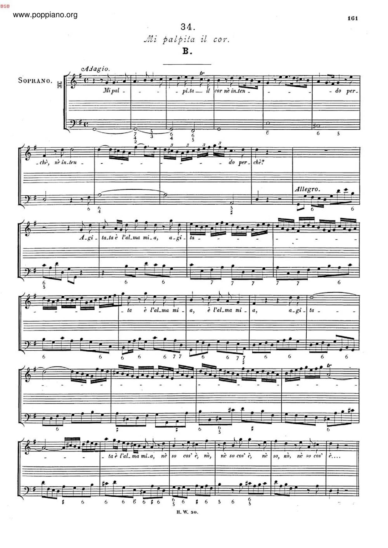 Mi Palpita Il Cor, HWV 132Aピアノ譜