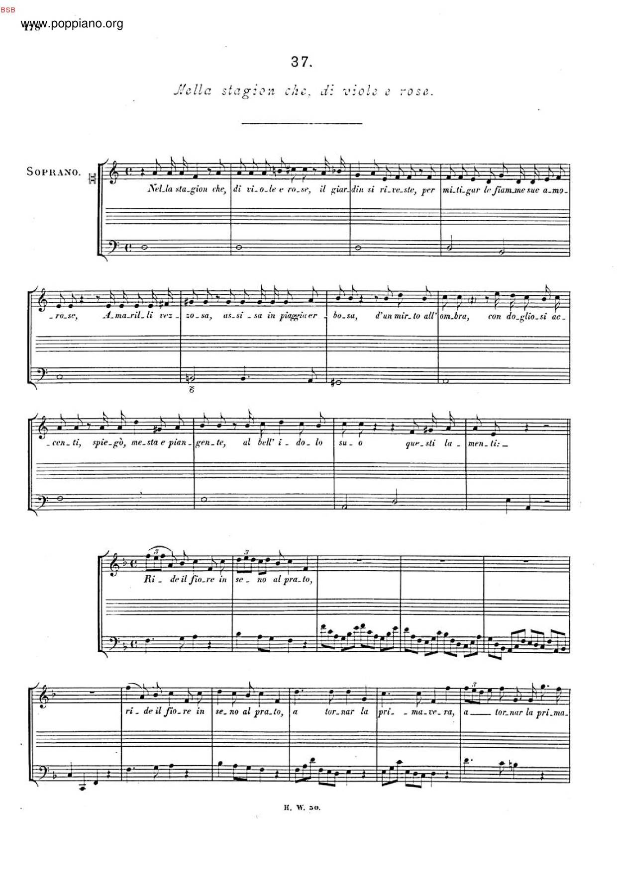 Nella Stagion Che Di Viole E Rose, HWV 137琴谱