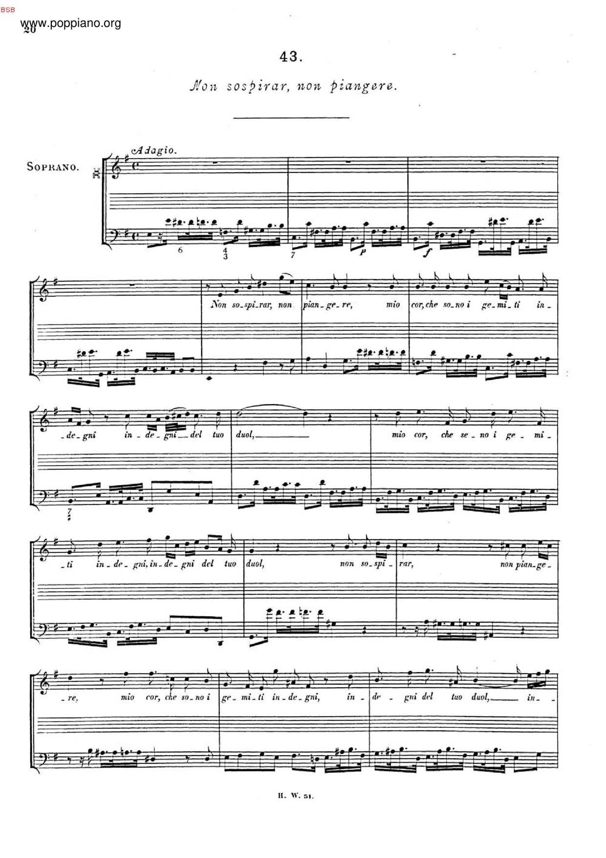 Non Sospirar, Non Piangere, HWV 141ピアノ譜