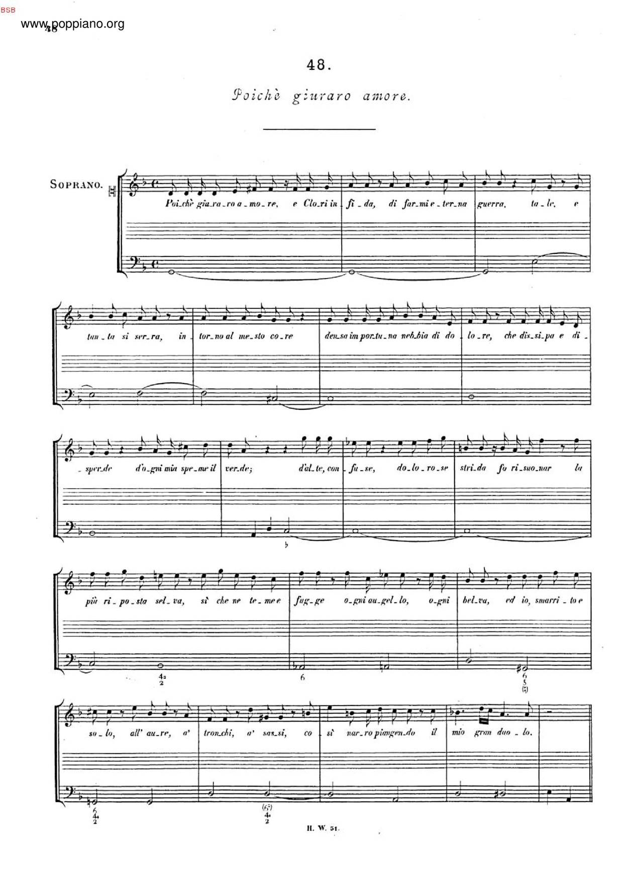 Poichè Giuraro Amore, HWV 148 Score