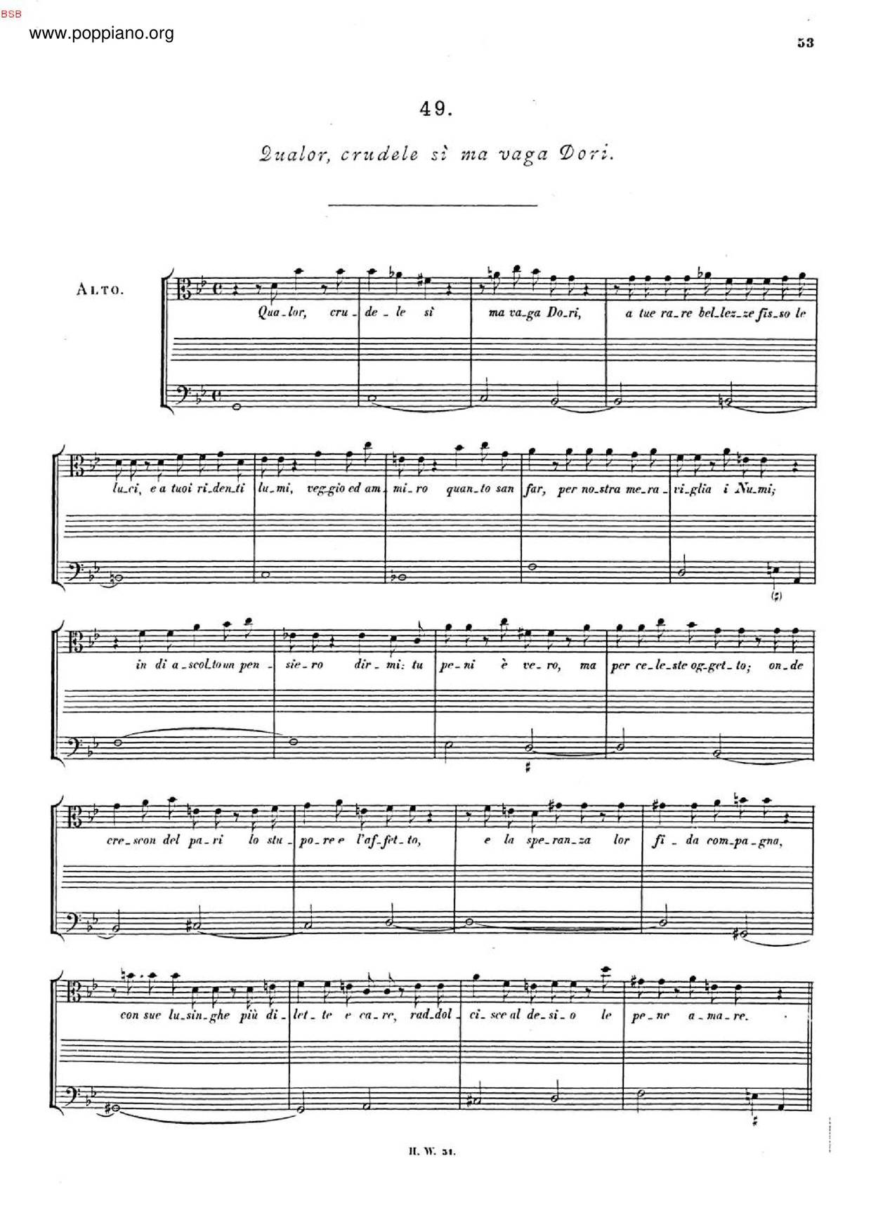 Qualor, Crudele Sì Ma Vaga Dori, HWV 151ピアノ譜