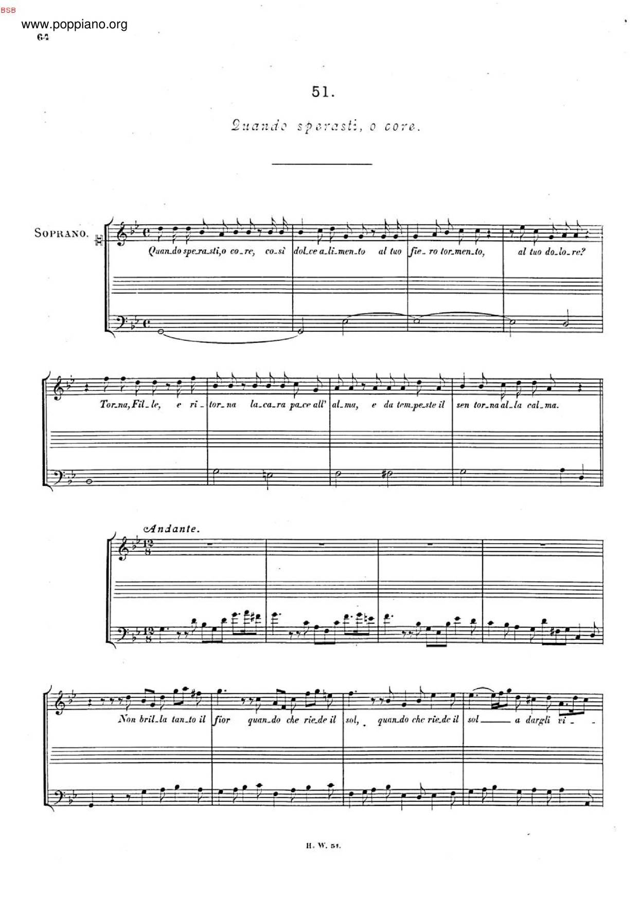 Quando Sperasti, O Core, HWV 153琴譜