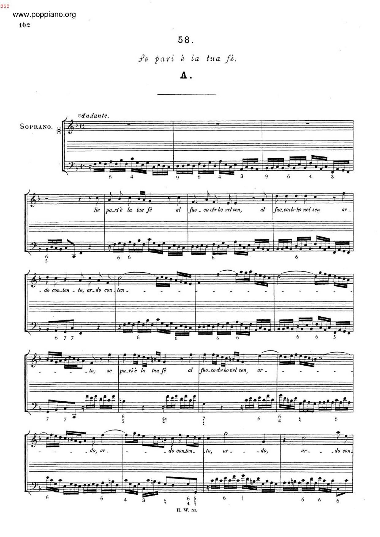 Se Pari È La Tua Fè, HWV 158A Score