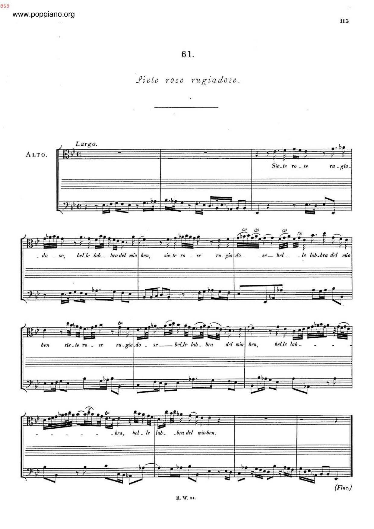 Siete Rose Rugiadose, HWV 162 Score