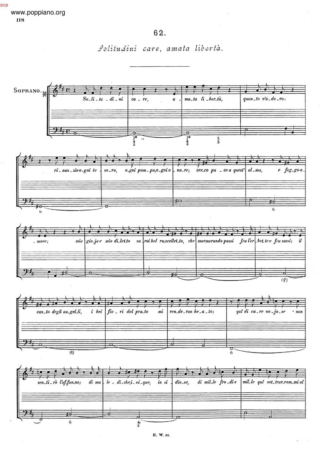 Solitudini Care, Amata Libertà, HWV 163ピアノ譜