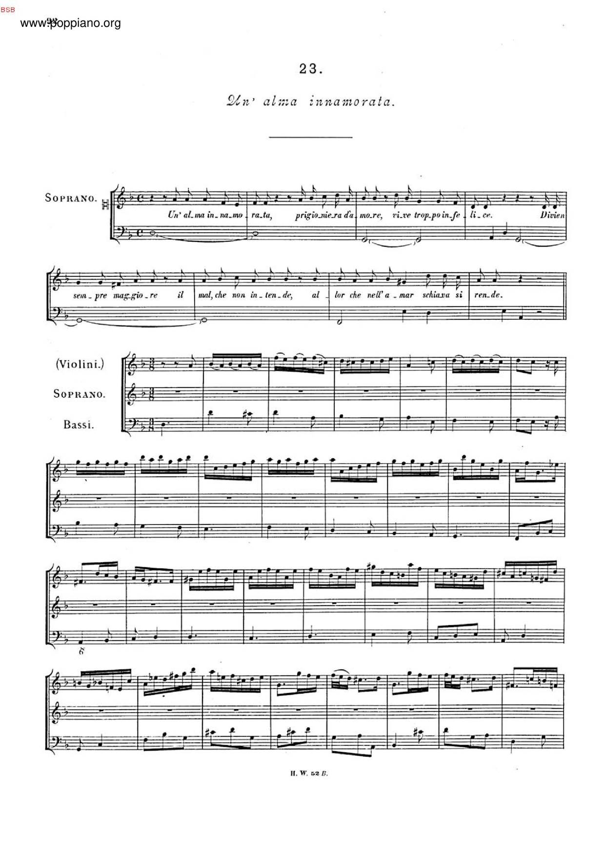 Un' Alma Innamorata, HWV 173 Score