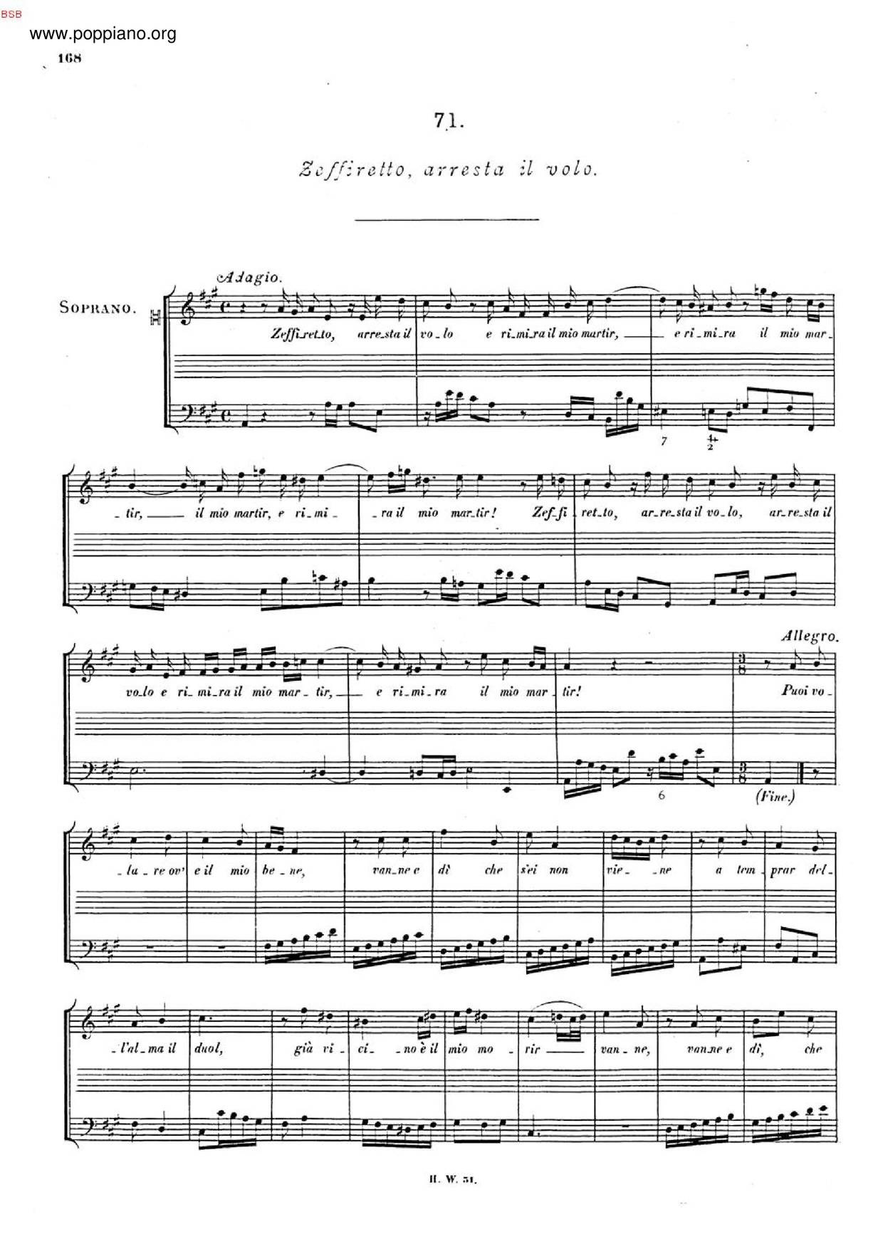 Zeffiretto, Arresta Il Volo, HWV 177琴譜