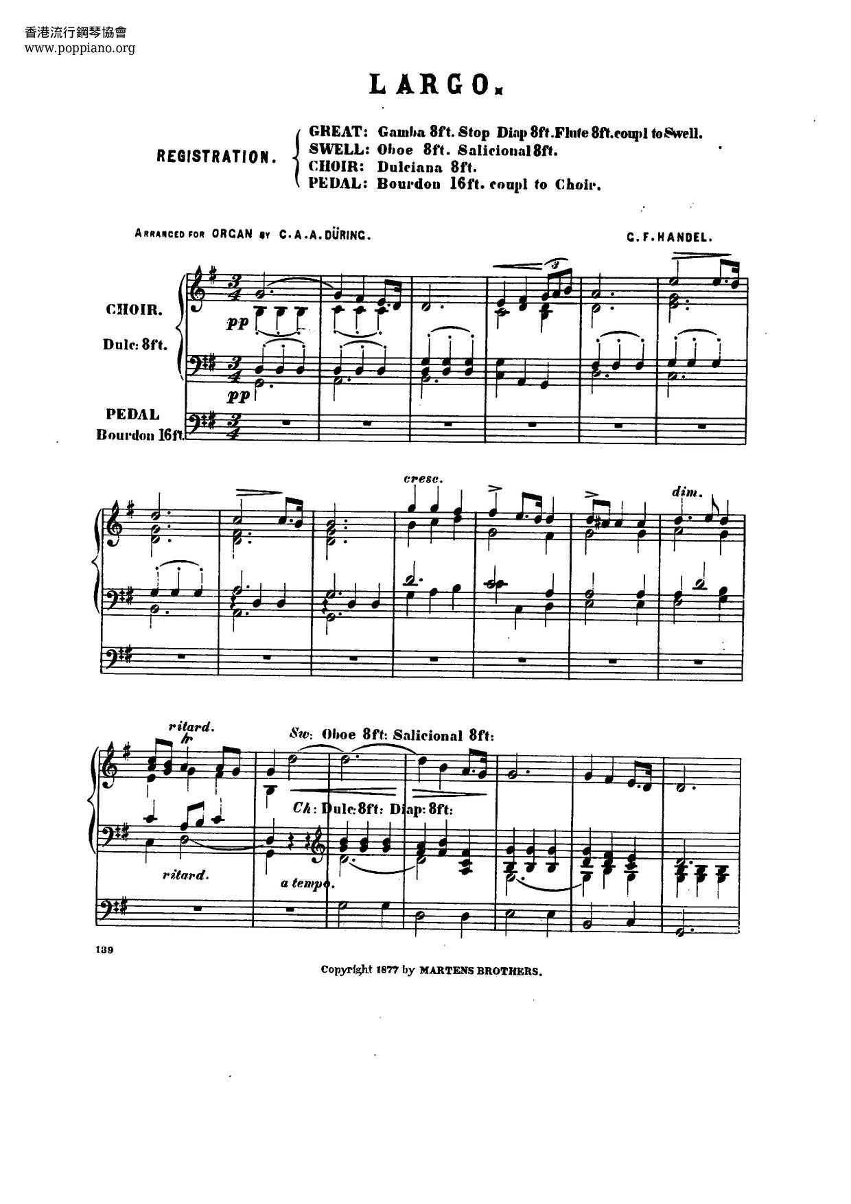 'Ombra Mai Fu' From Serse, HWV 40 Score