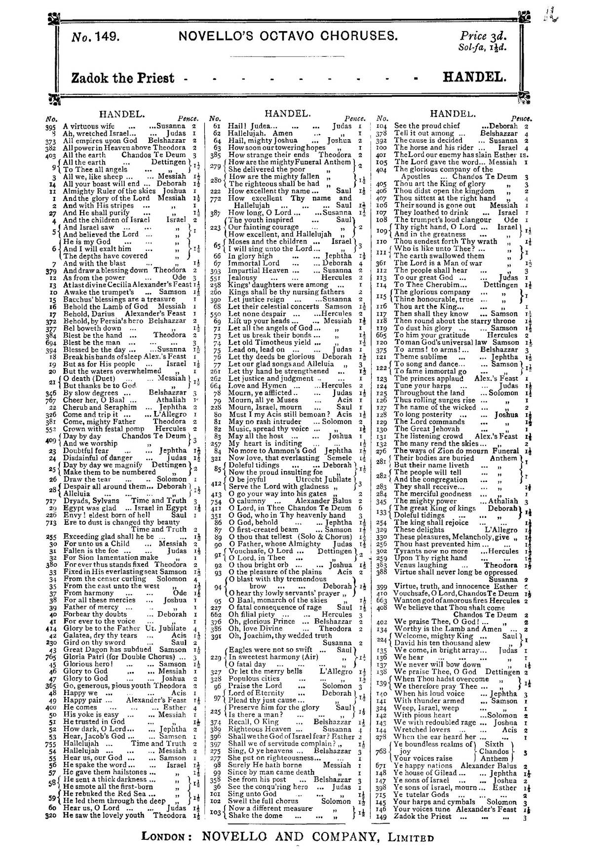 Coronation Anthems, HWV 258-261 Score