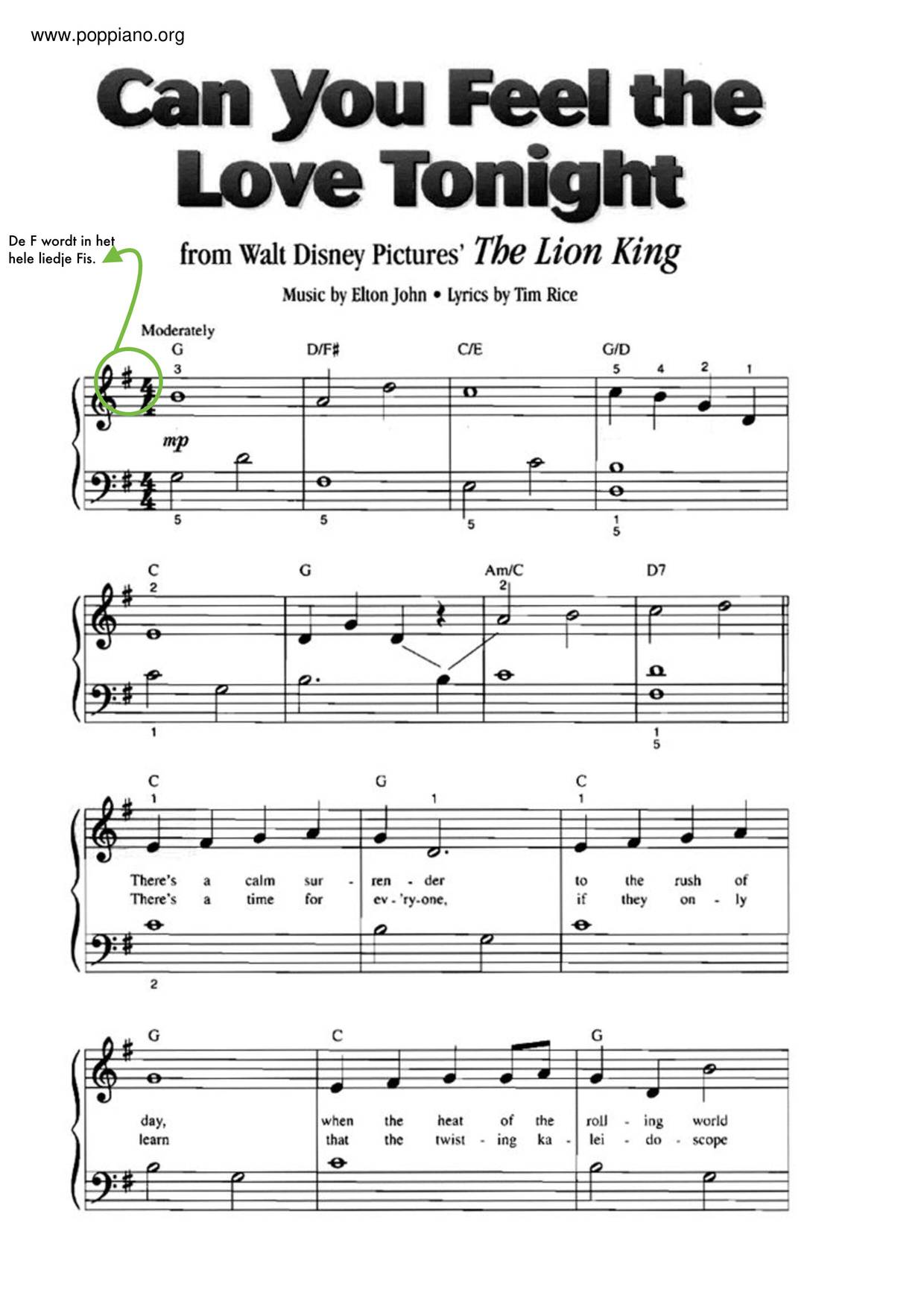 The Lion King - Can You Feel The Love Tonight琴譜