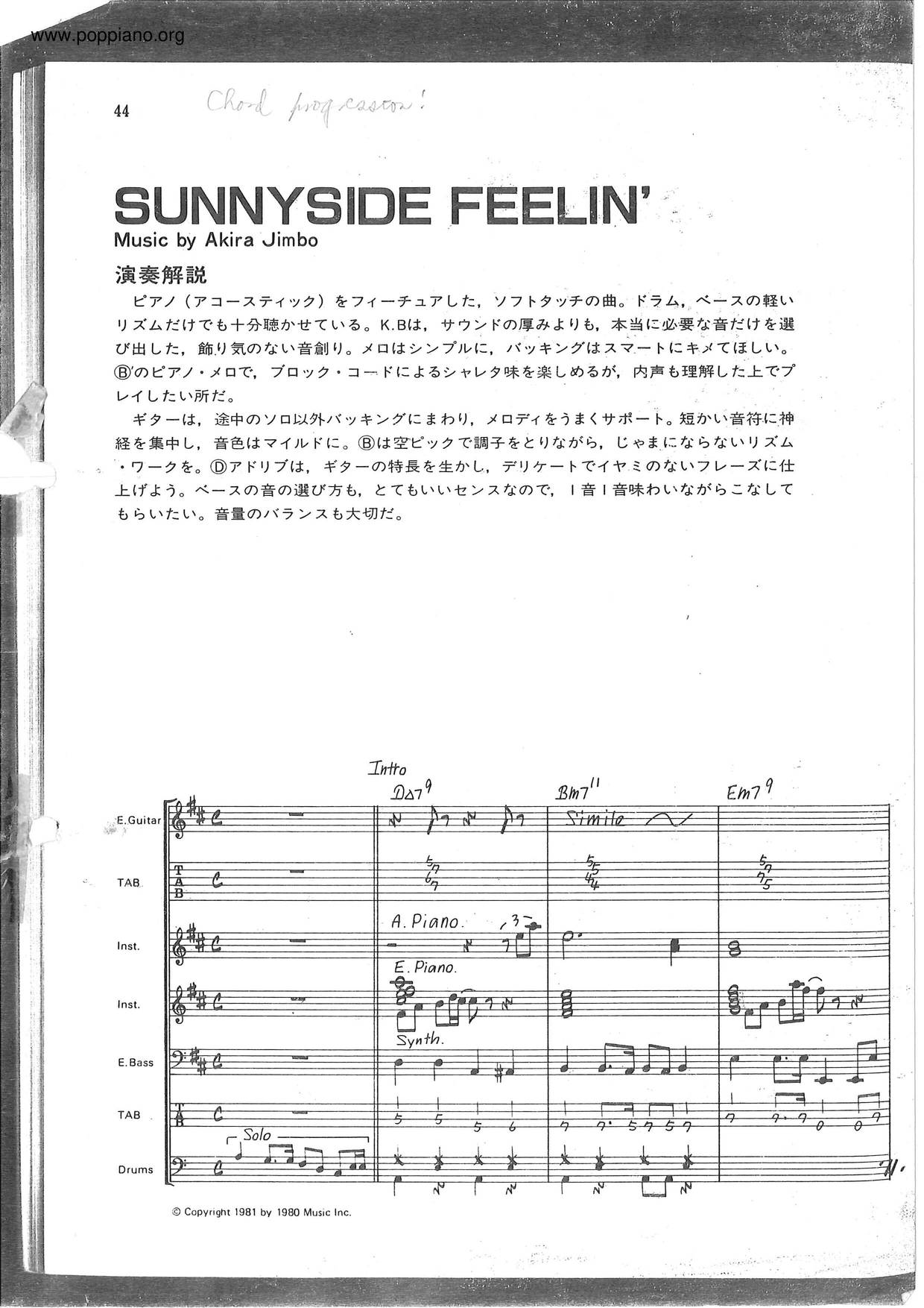 Sunnyside Feelin' Score