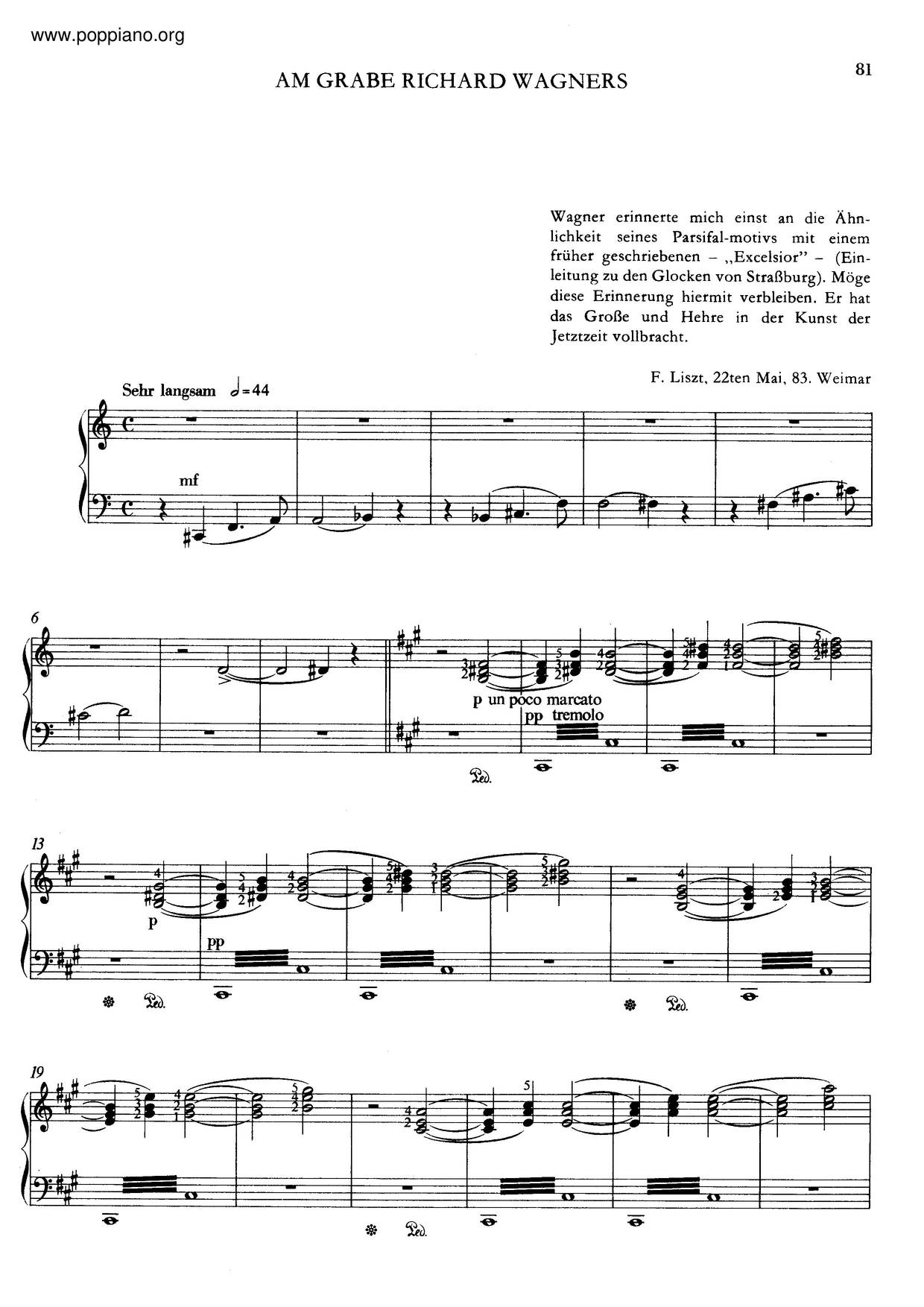 Am Grabe Richard Wagners, S. 135琴譜