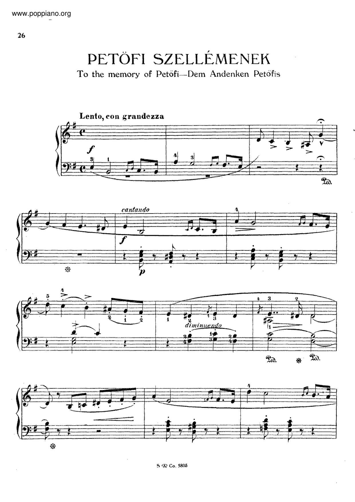 Dem Andenken Petöfis, S.195 Score