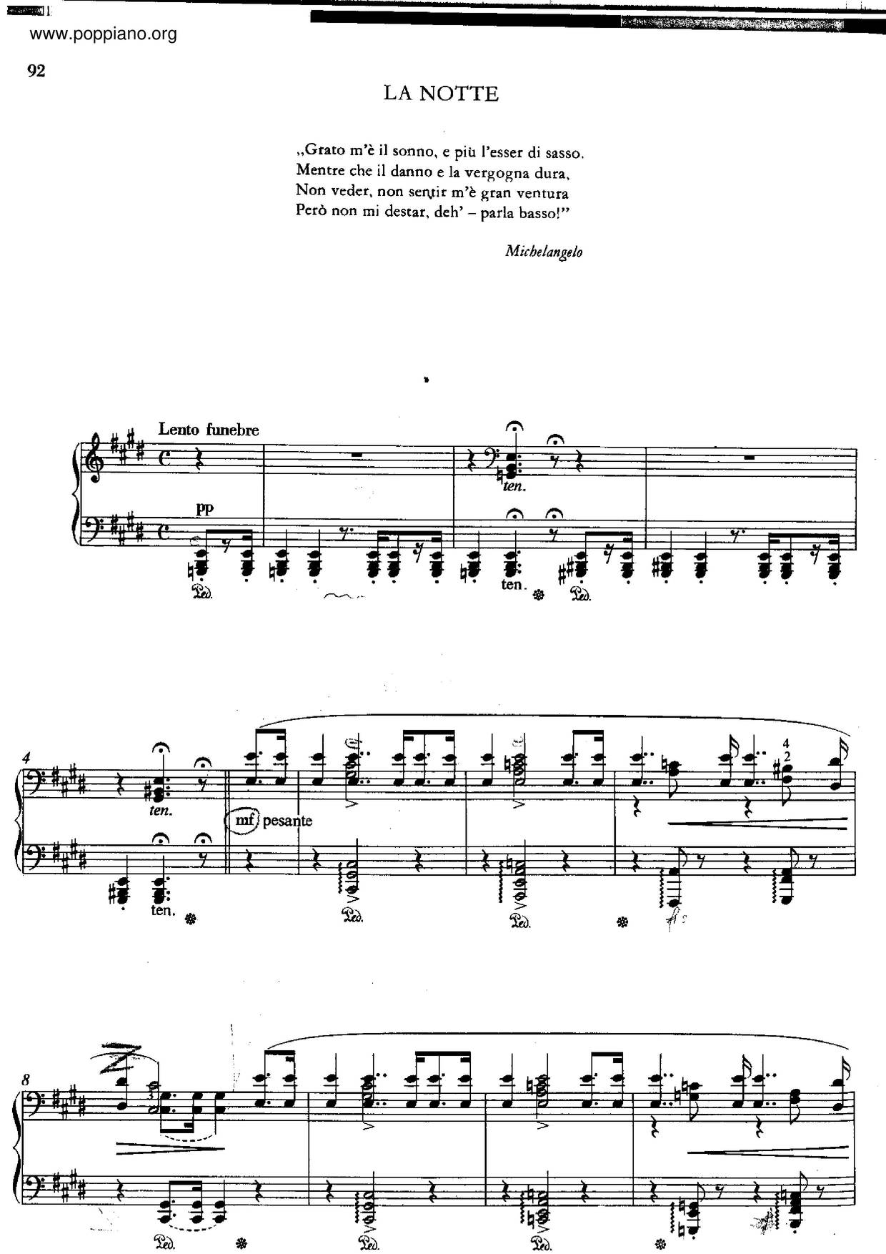 La Notte, S. 112/2ピアノ譜
