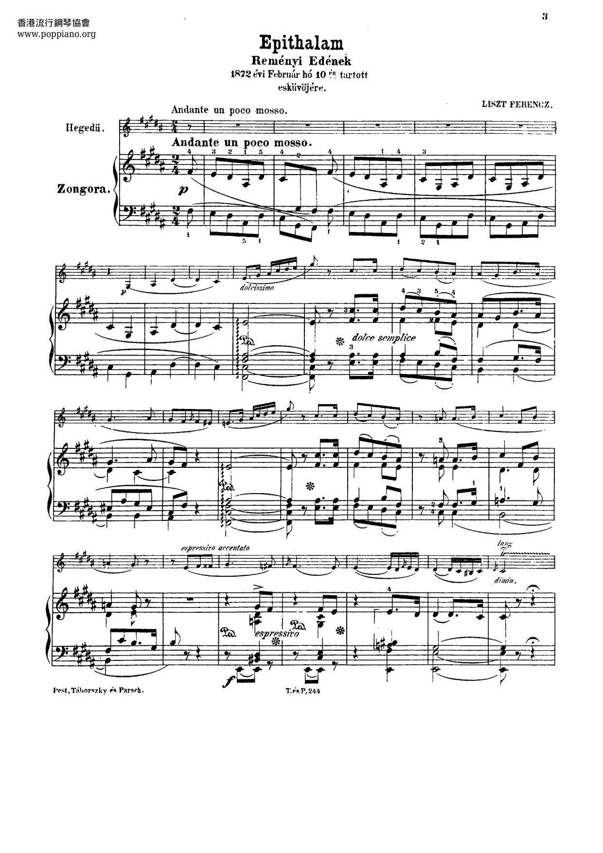 Epithalam, S.129ピアノ譜