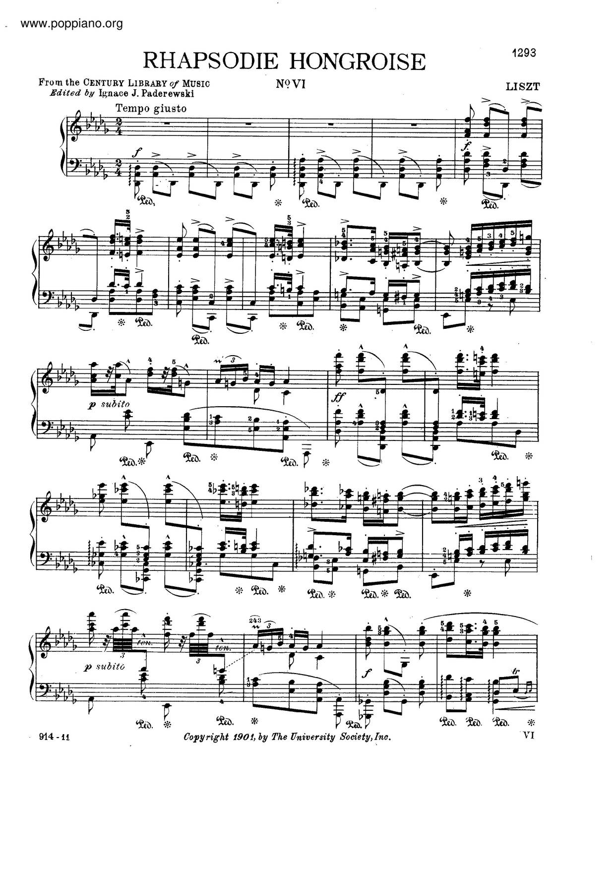 Hungarian Rhapsody No. 6, S. 244/6琴譜