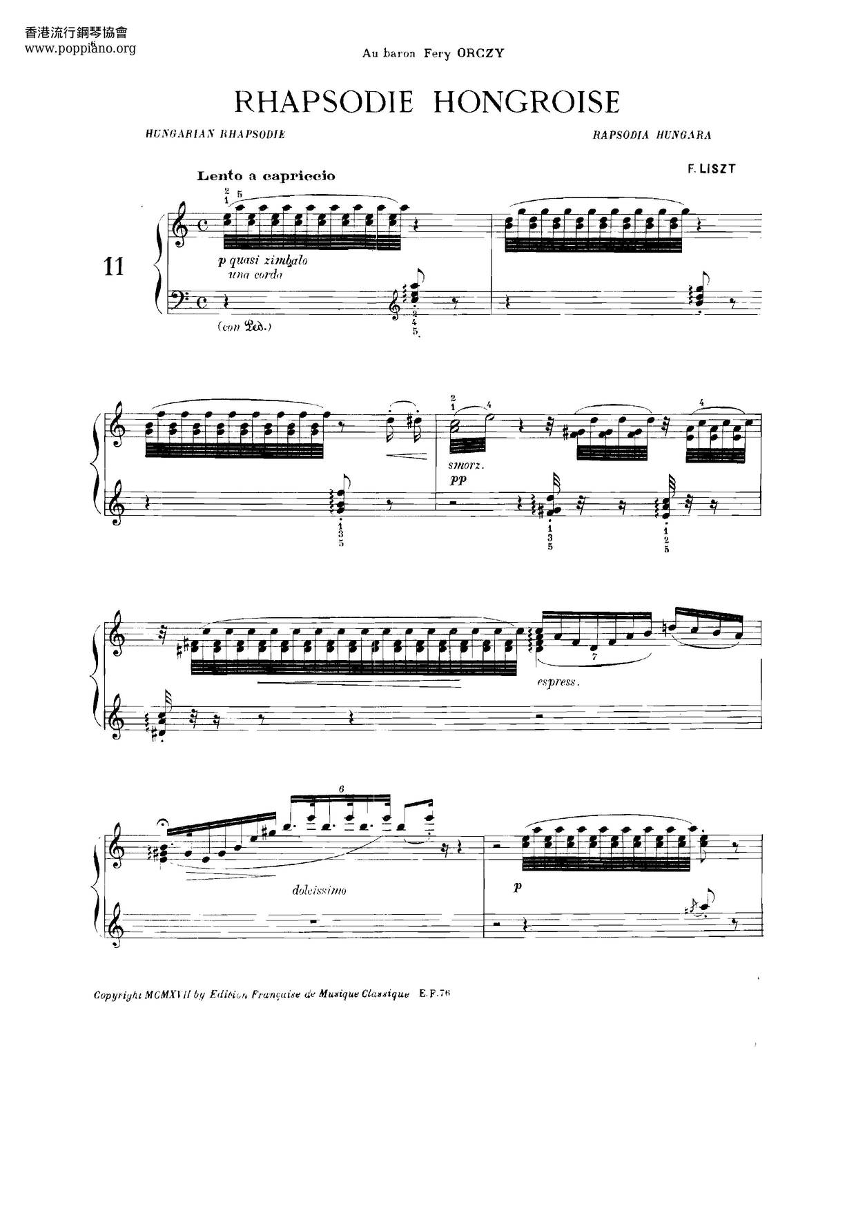 Rhapsodies Hongroises Score