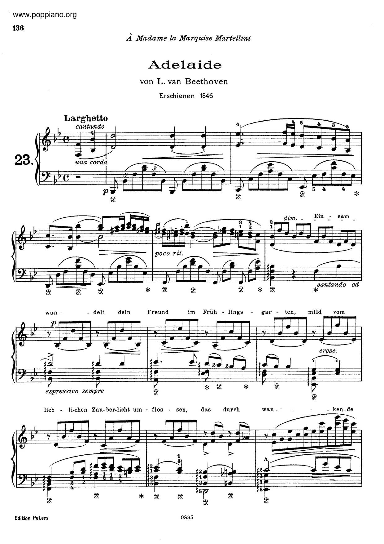Adelaïde, By Beethoven, S.466ピアノ譜