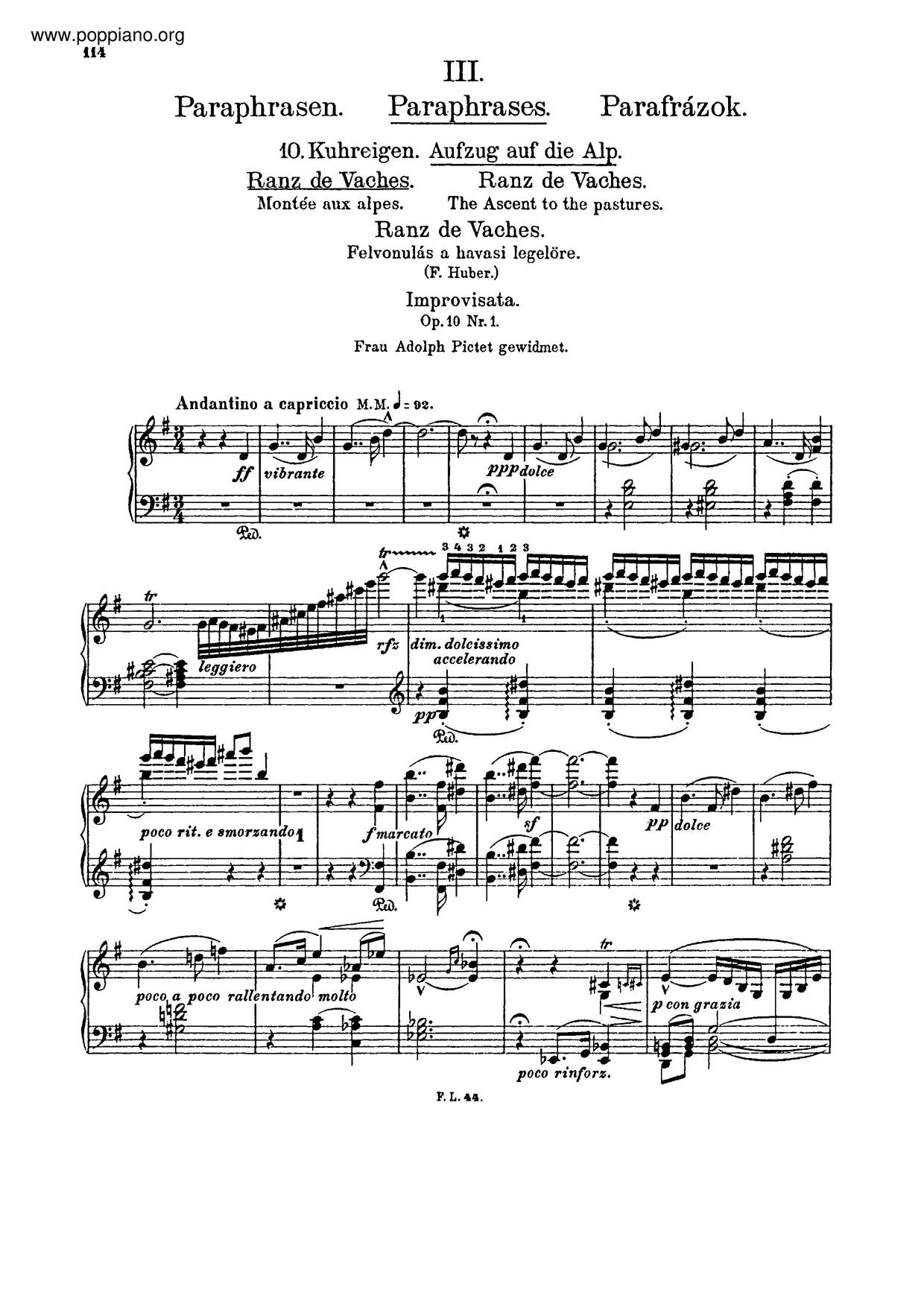 Album D'un Voyageur, S. 156ピアノ譜