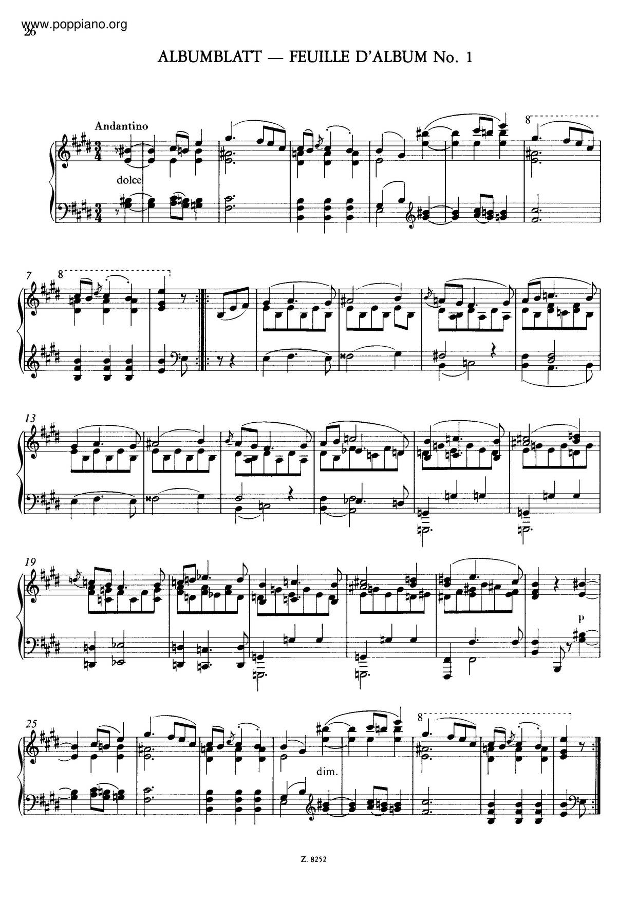 Albumblatt In E Major, S.164ピアノ譜
