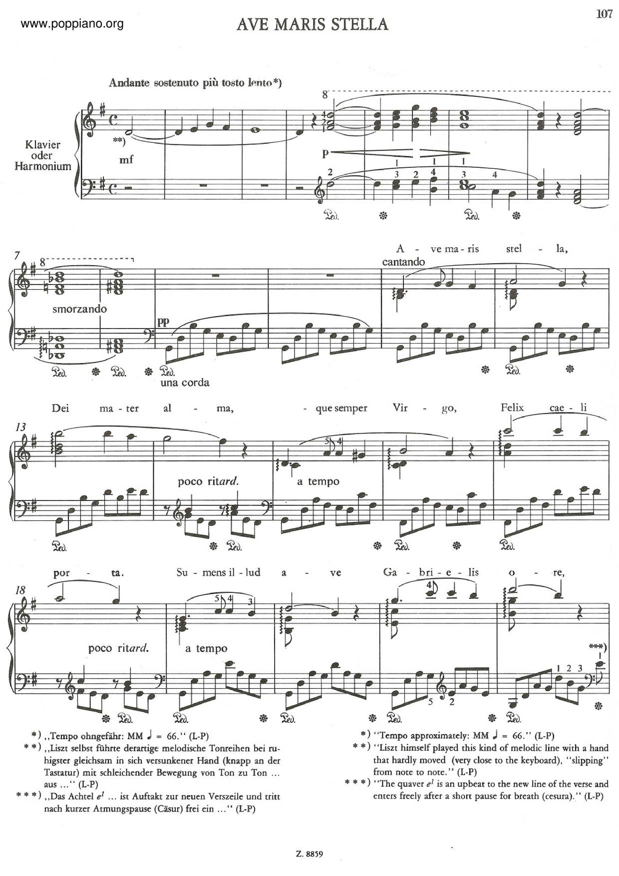 Ave Maris Stella, Solo Piano, S.506琴譜