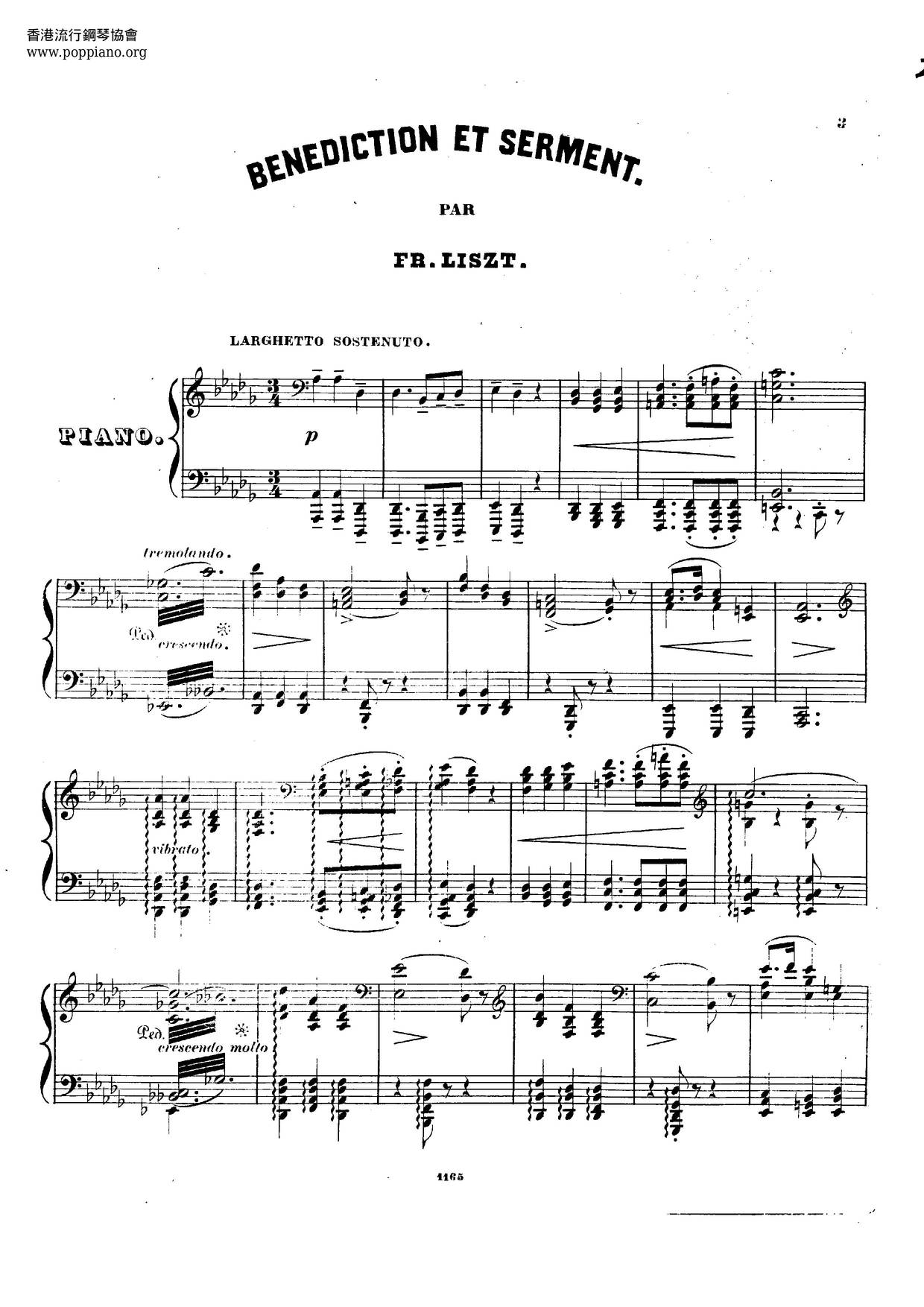 Bénédiction Et Serment, Deux Motifs De Benvenuto Cellini De Hector Berlioz, S.396琴譜