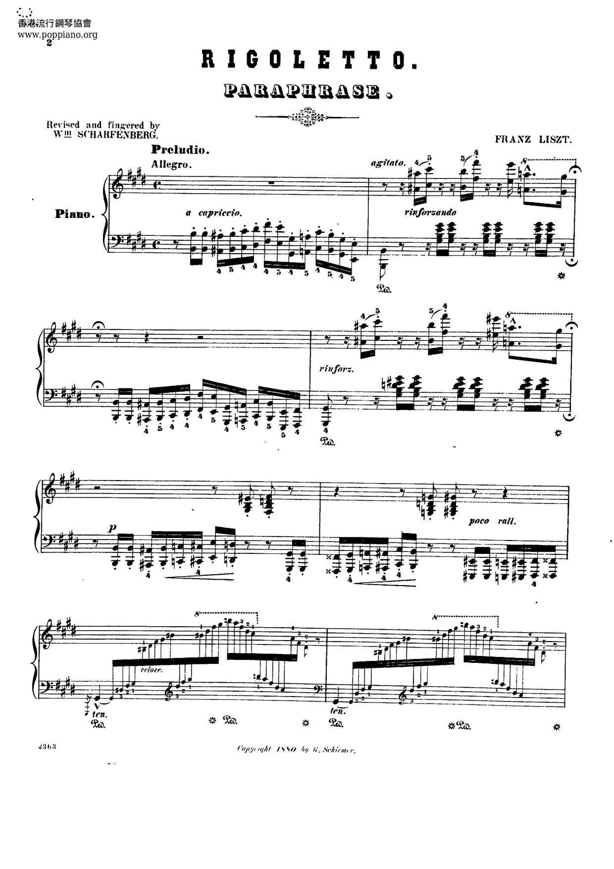 Concert Paraphrase Of Rigoletto, By Verdi, S.434 Score