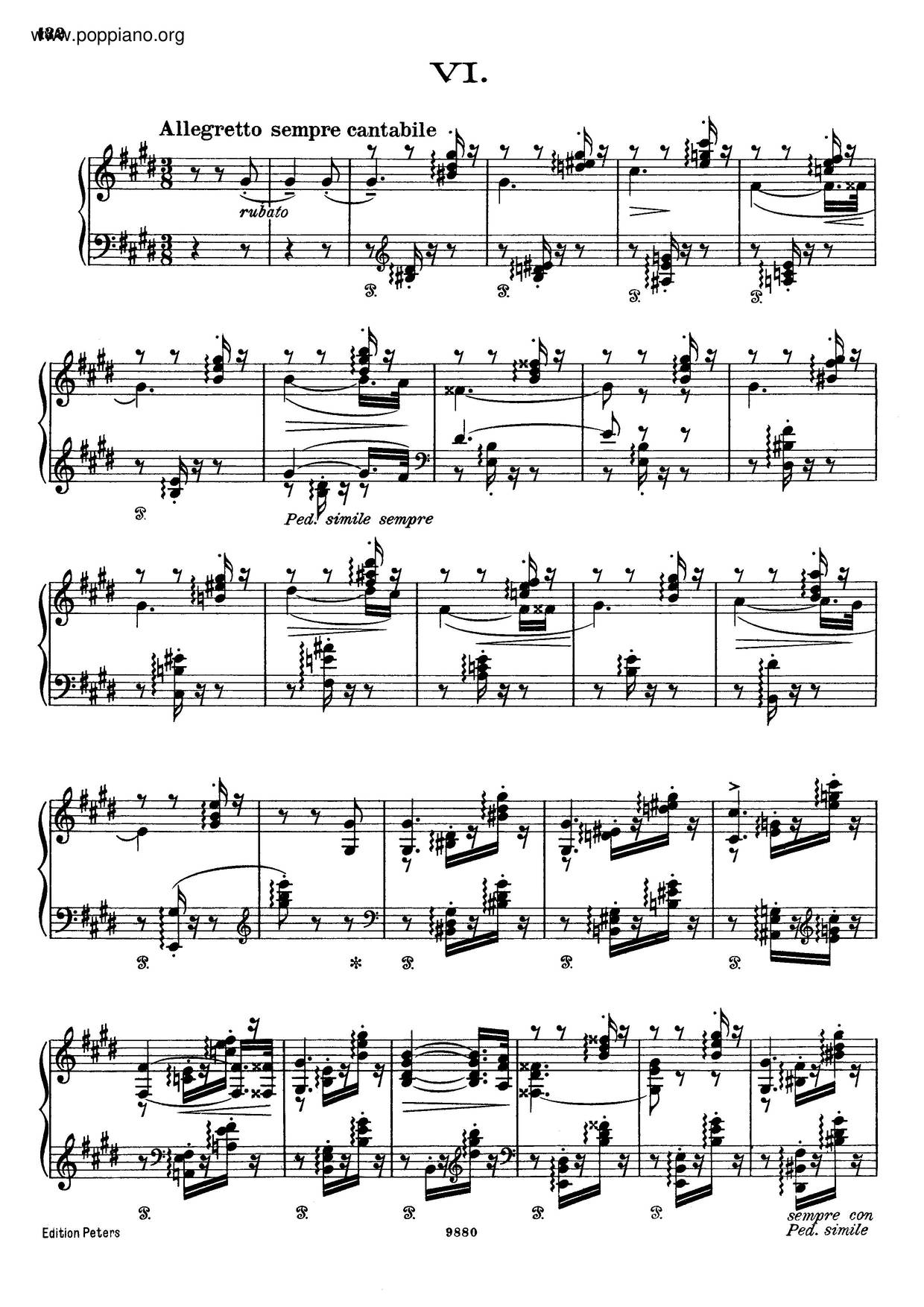 6 Consolations, S. 172: No. 3 in D-Flat Major (Lento, placido) Score